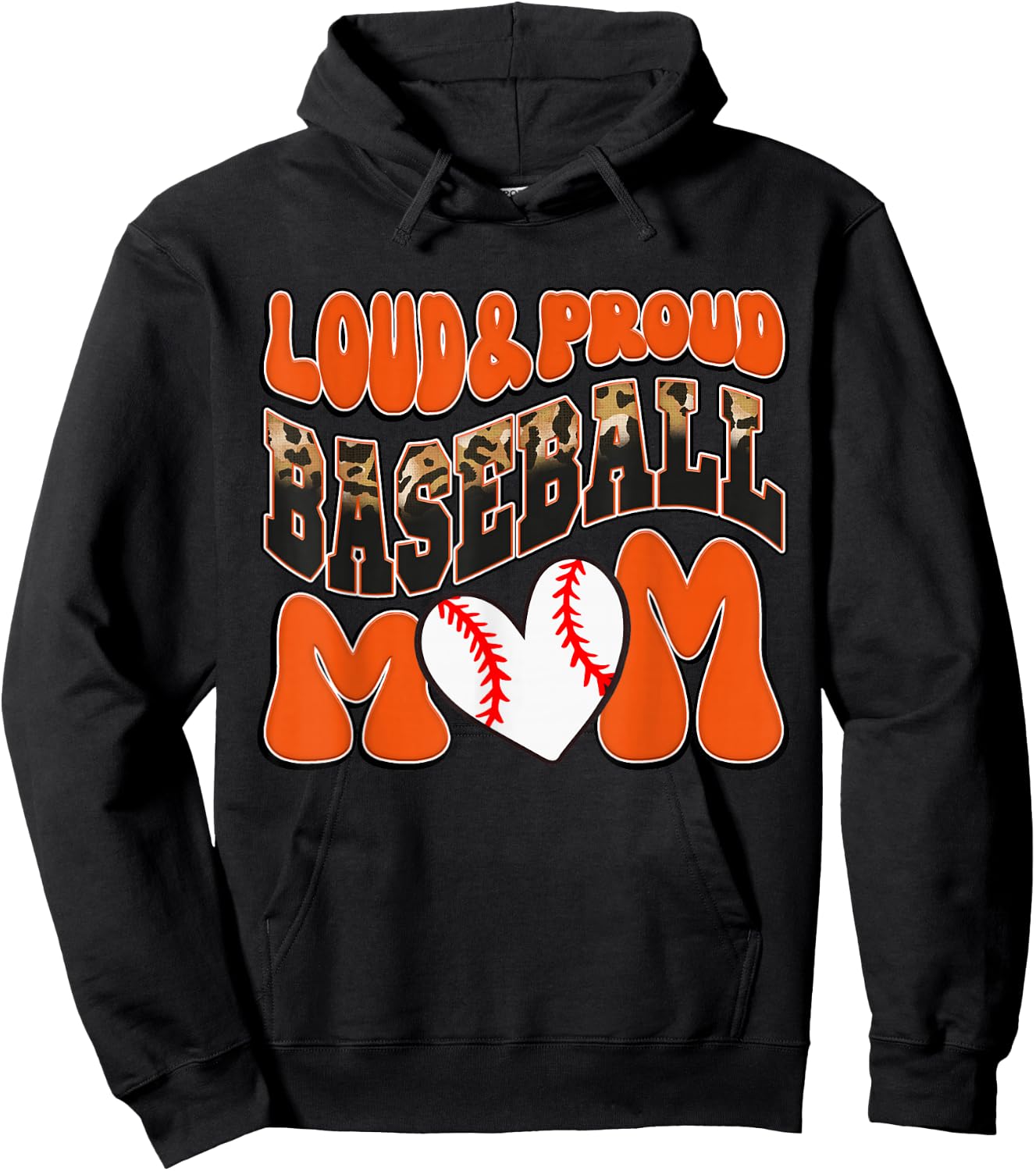 Loud Proud Baseball Mom Orange Team Leopard Baseball Mom Hoodie - Hoodie | Black
