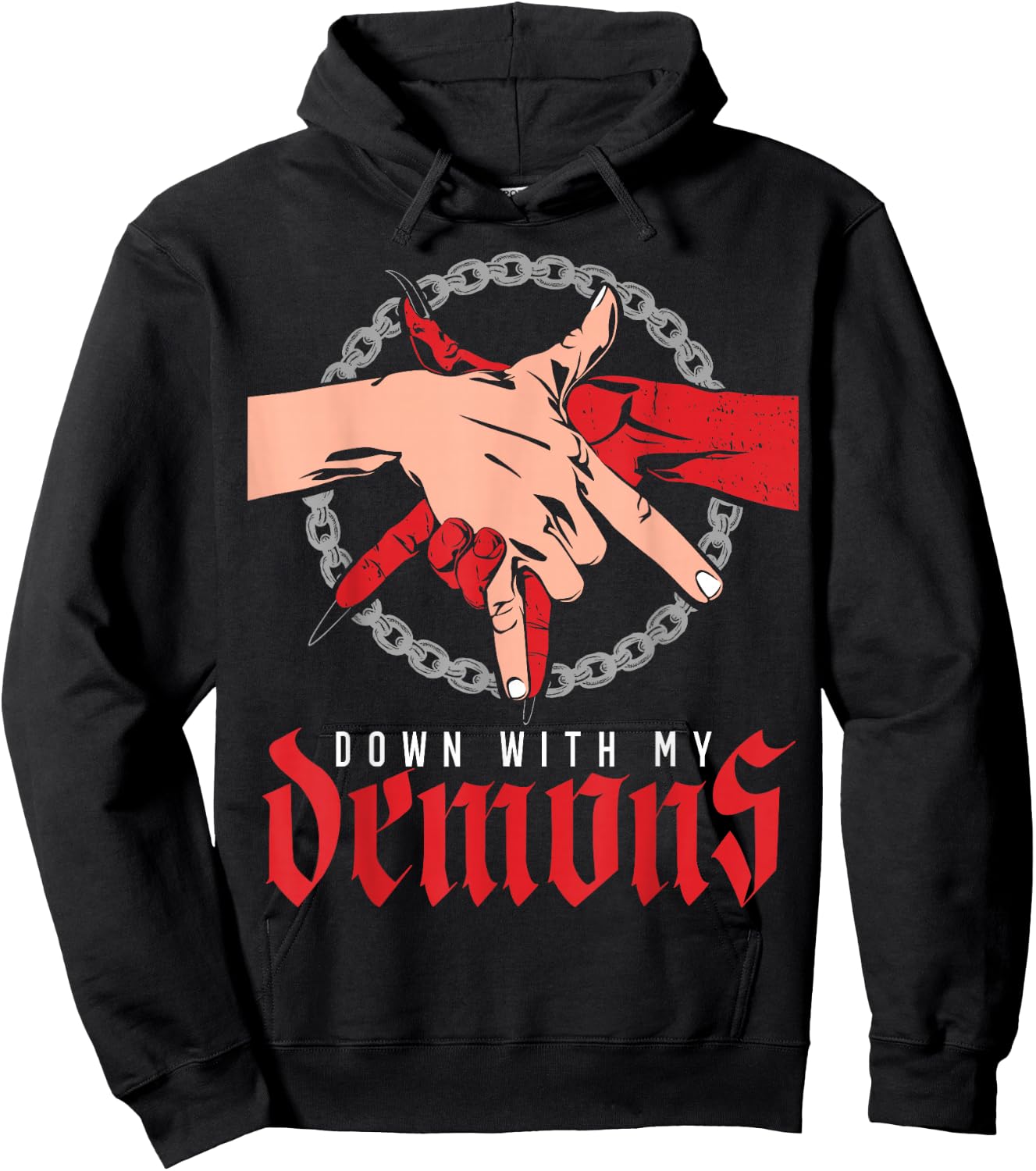 Down with My Demons Deal Handshake Aesthetic Humour Goth Hoodie - Hoodie | Black