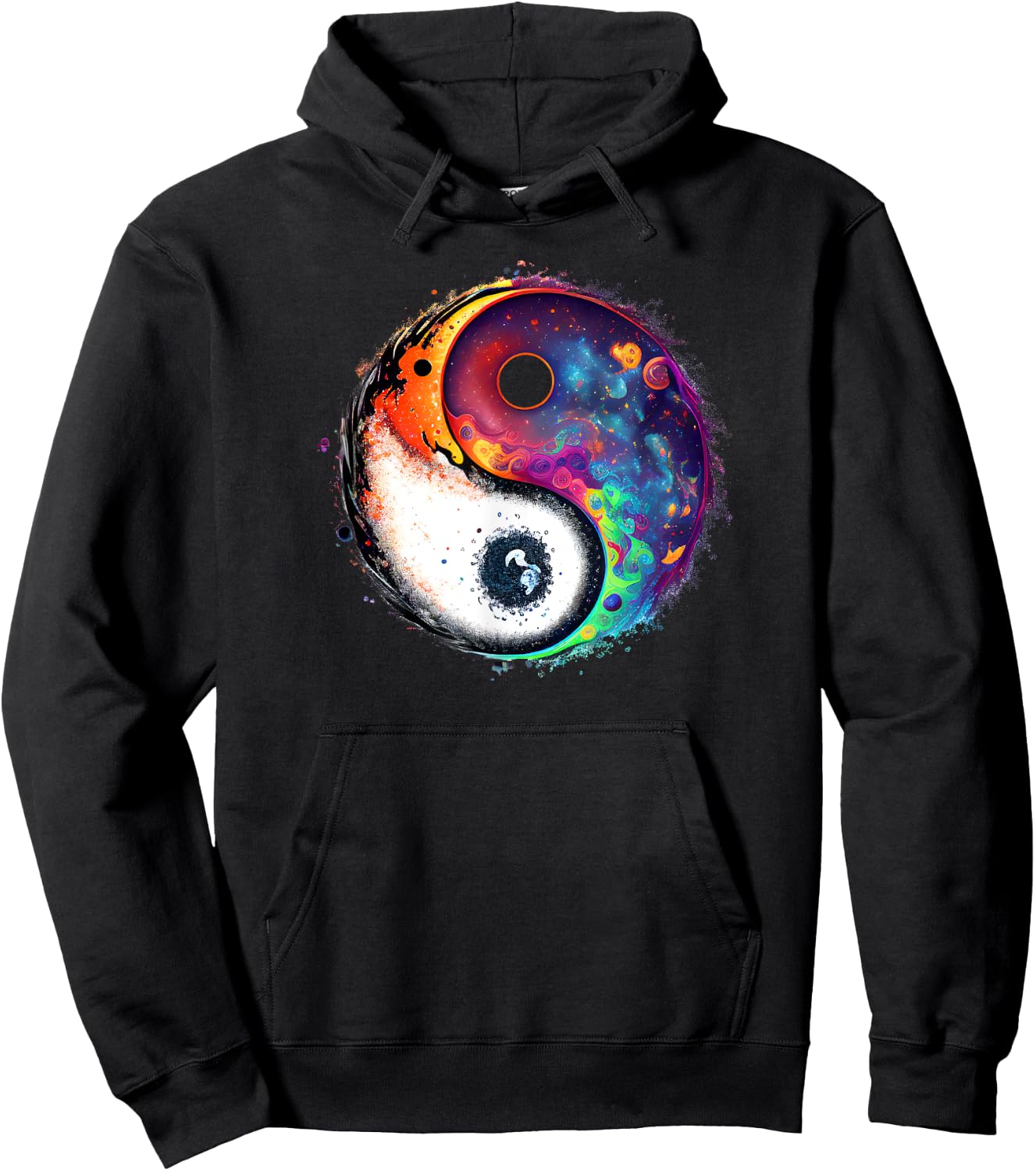 Yin Yang Feng Shui Ying Yang Zen Taijitu Colorful Galaxy Hoodie - Hoodie | Black