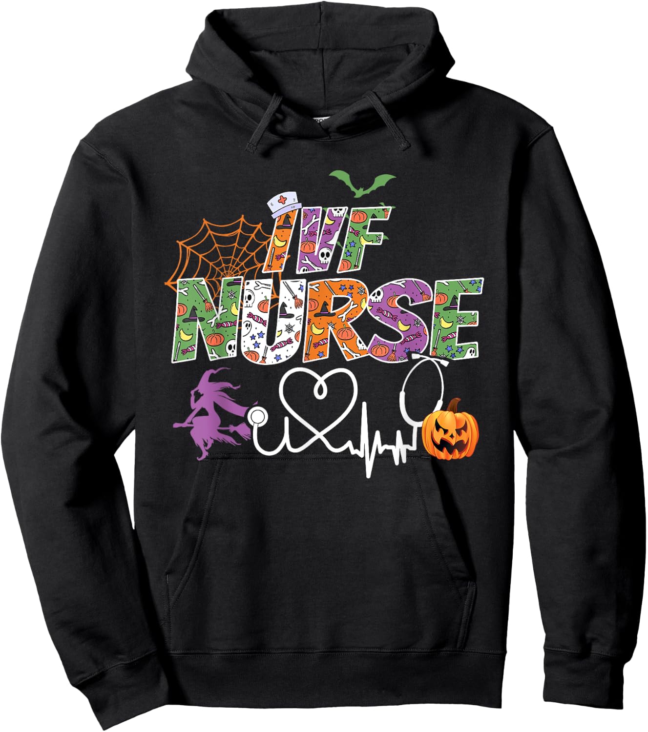IVF Nurse Halloween Spooky Season Nursing Ghost Stethoscope Hoodie - Hoodie | Black