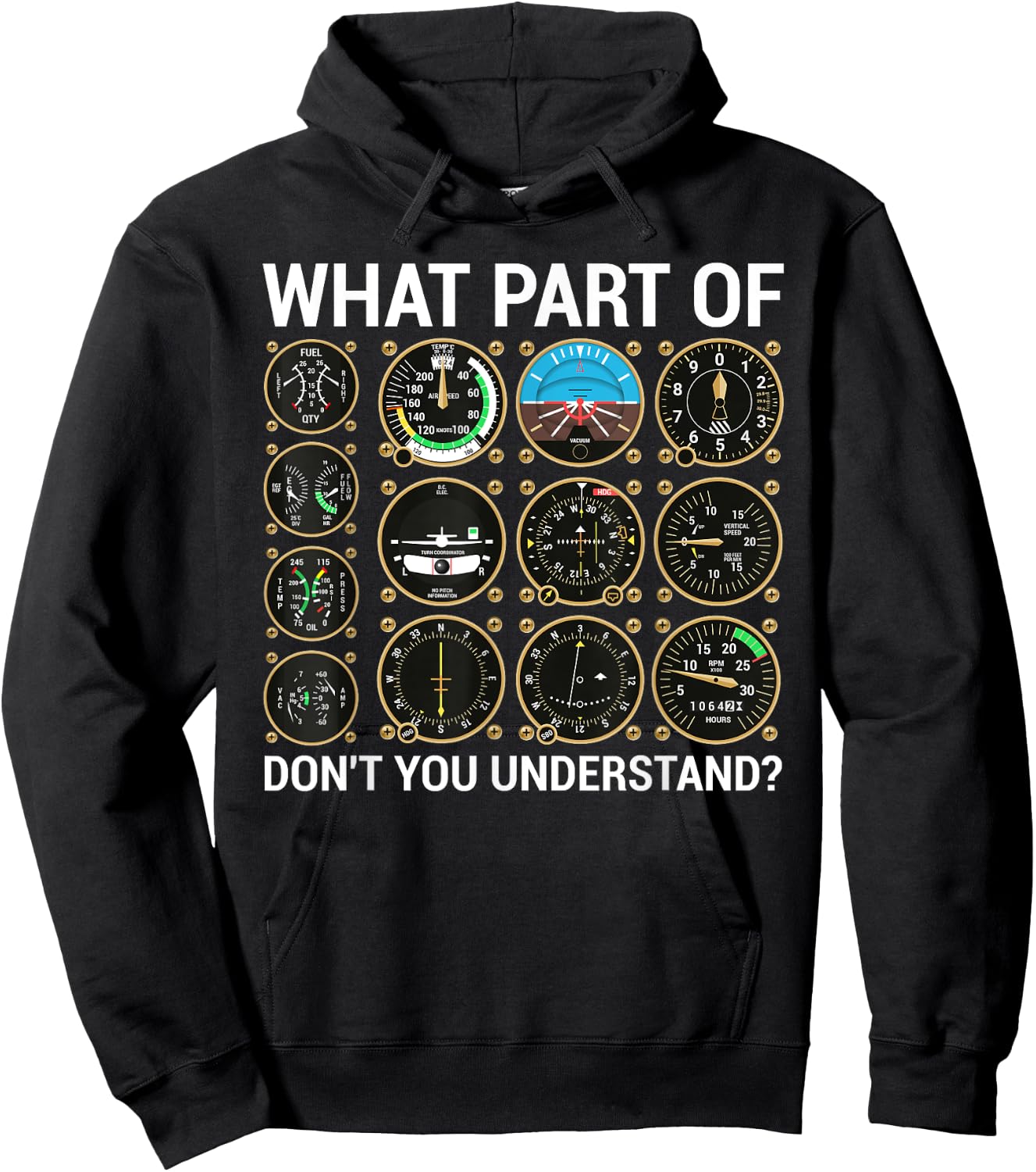 Funny Pilot Design Women Airplane Flight Instrument Hoodie - Hoodie | Black