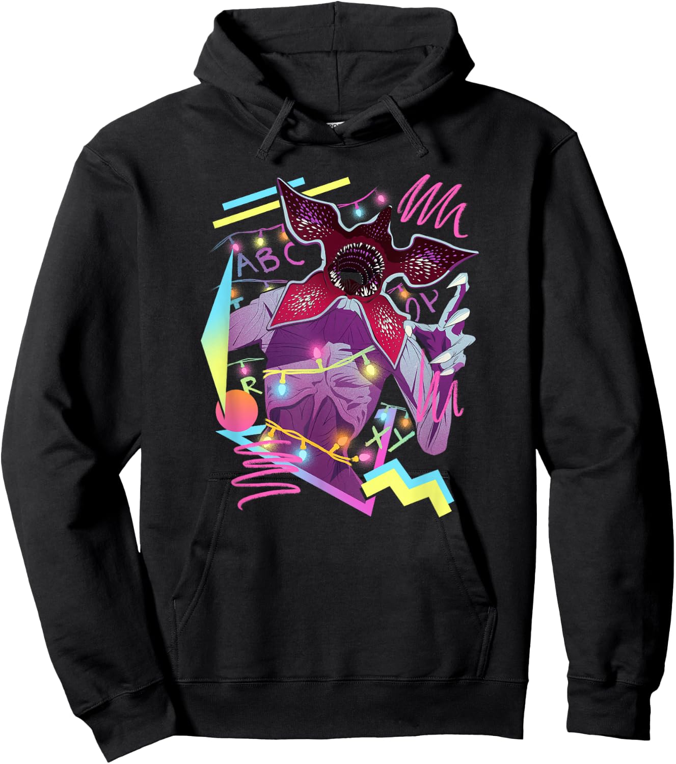 Stranger Things Demogorgon Neon 80's Style Retro Logo Hoodie - Hoodie | Black