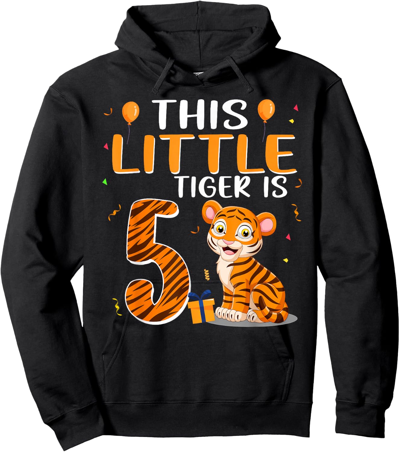 This Little Tiger Is 5 Birthday Party 5 Year Old Hoodie - Hoodie | Black