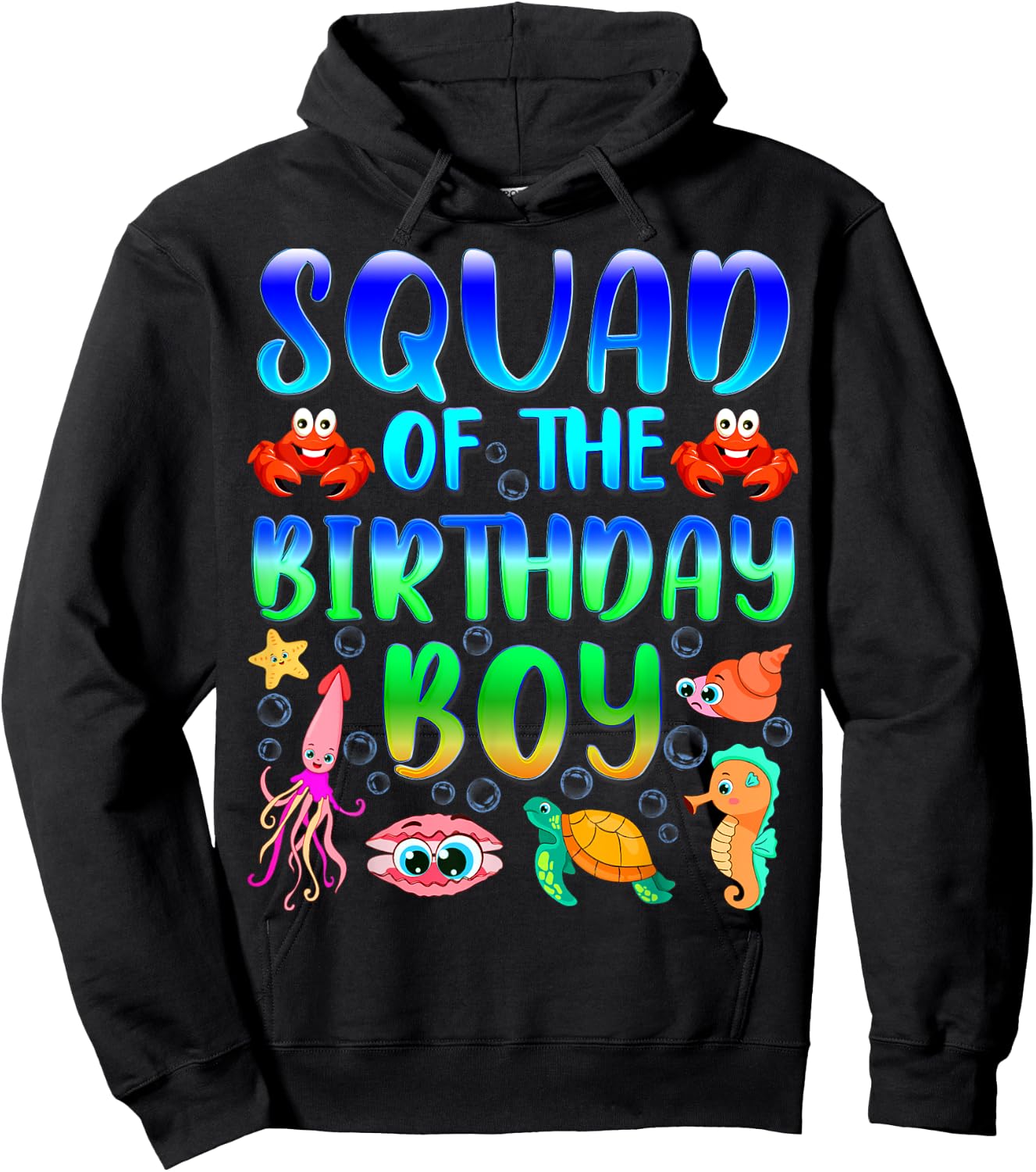 Squad Of The Birthday Boy Sea Fish Aquarium Matching Family Hoodie - Hoodie | Black