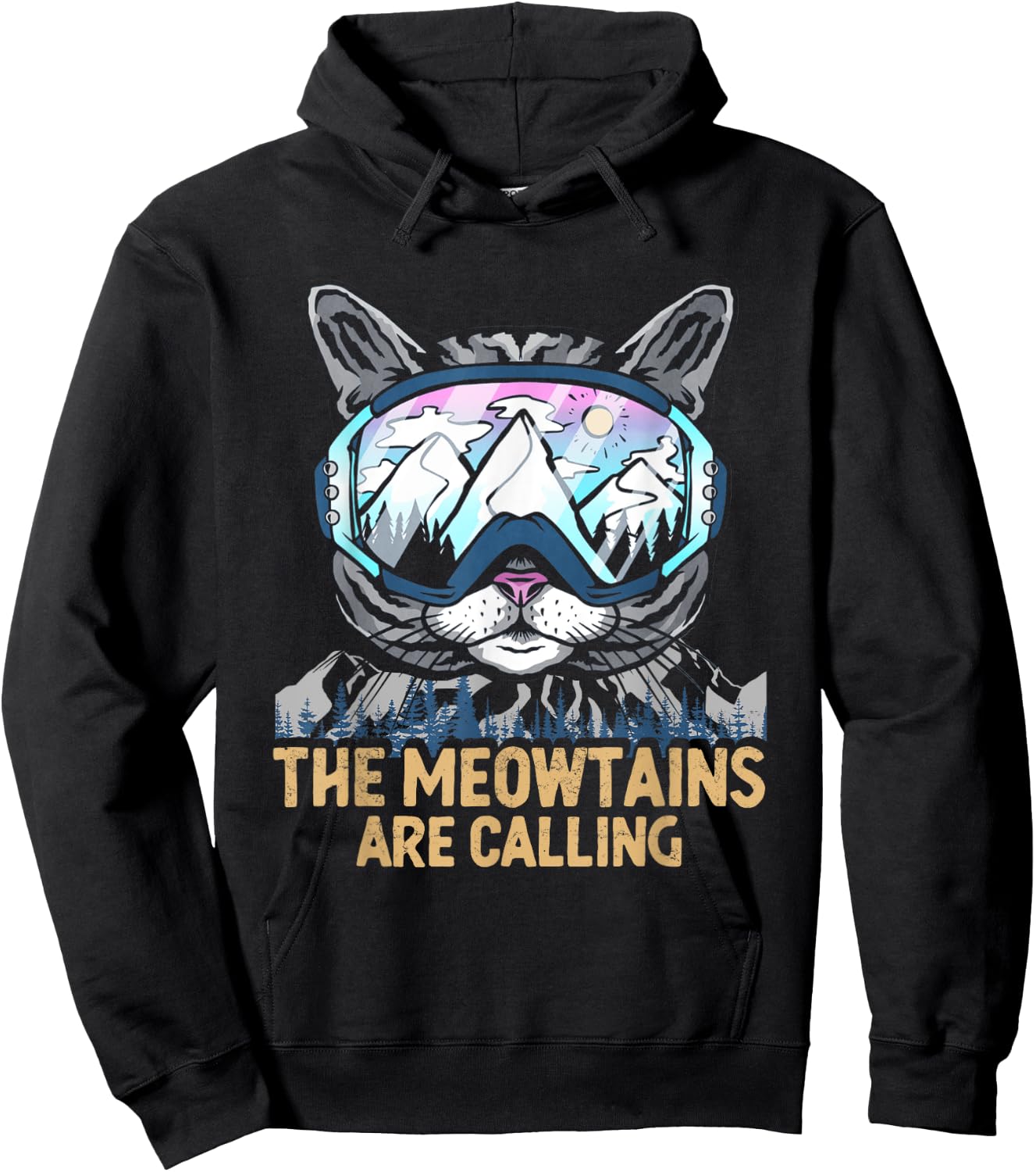 Meowtains Are Calling | Winter Sports Cat | Ski Snowboard Hoodie - Hoodie | Black
