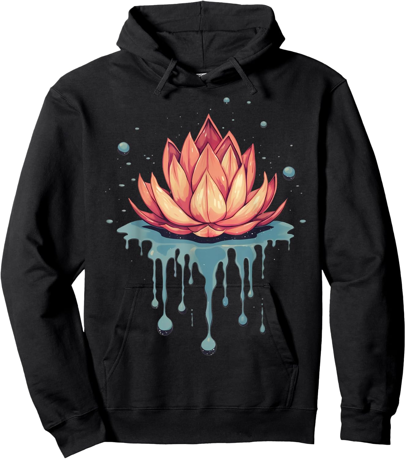 Dripping Lotus Flower on Melting Lotus Flower Hoodie - Hoodie | Black