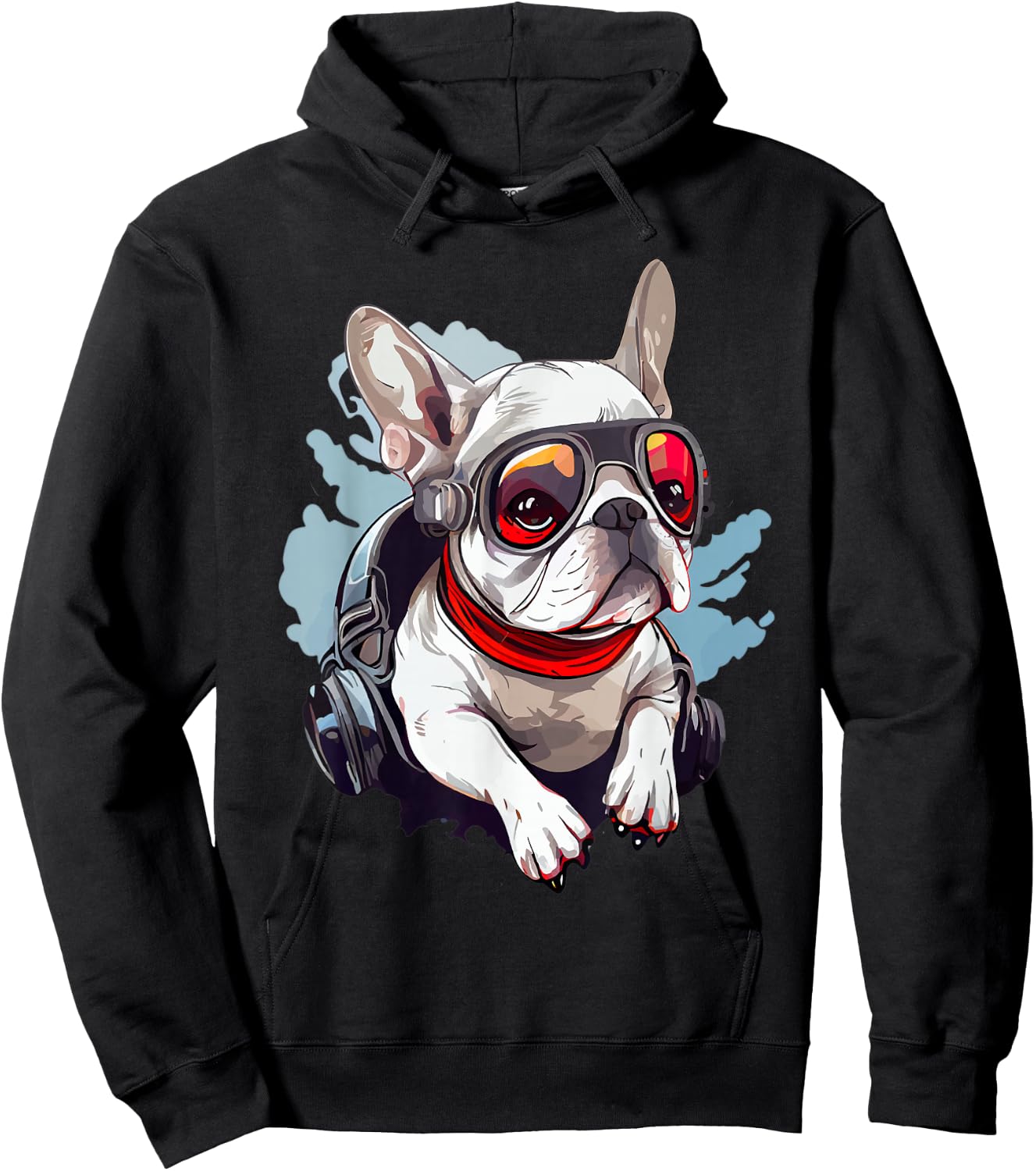 White Frenchie as a Pilot White French Bulldog Pilot Hoodie - Hoodie | Black