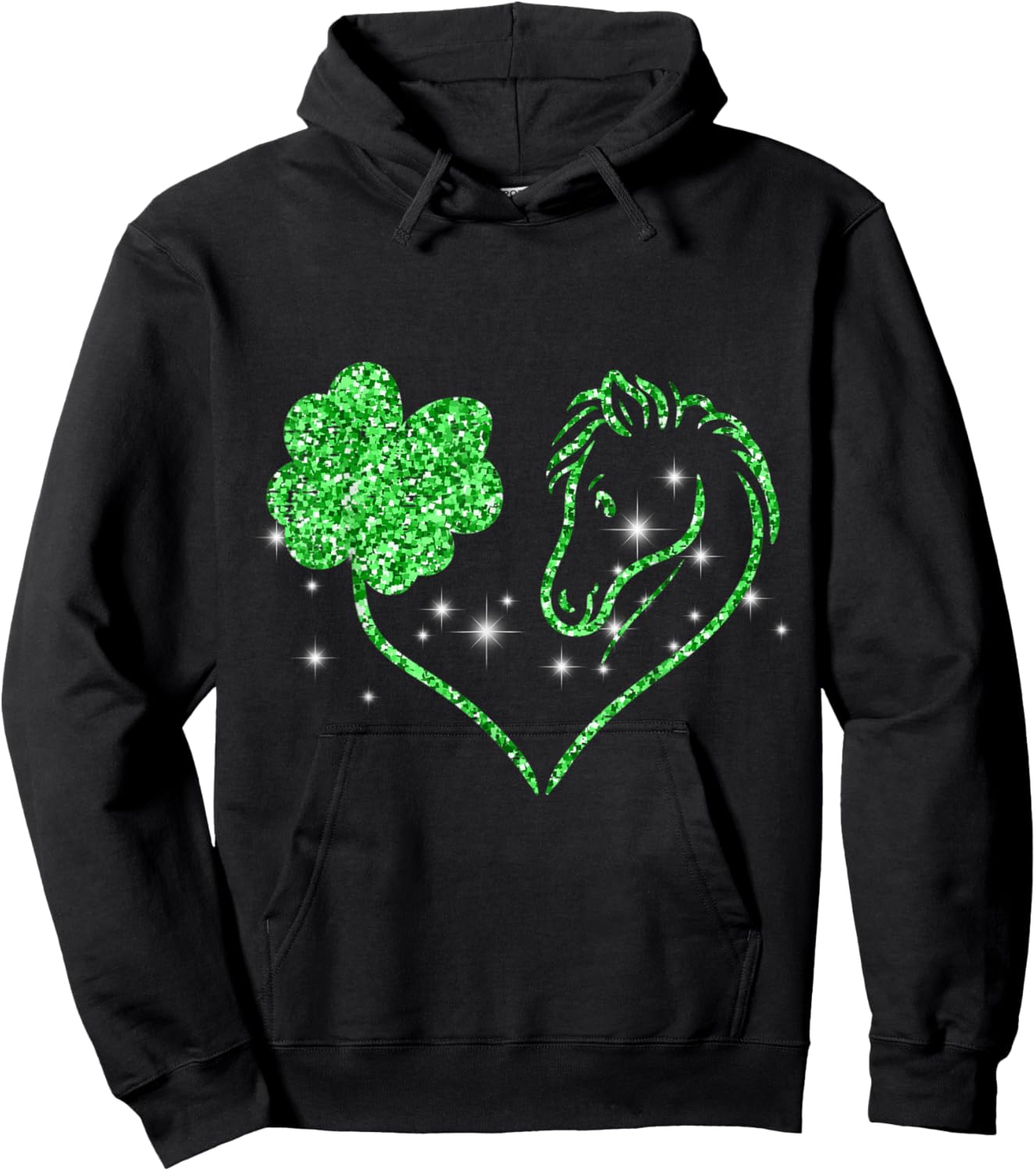 Shamrock Heart Horse Clover St Patricks Day Women Girls Hoodie - Hoodie | Black