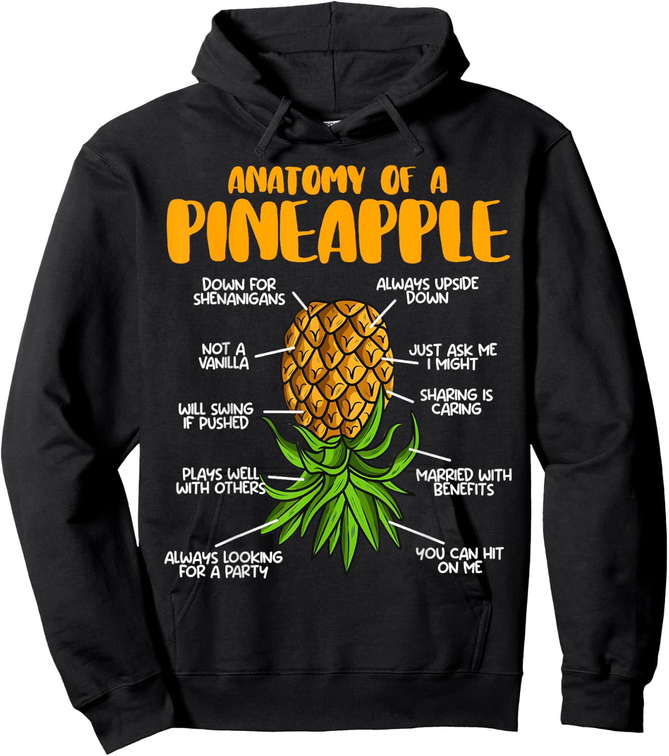 Anatomy Of Pineapple Swinger Upside Down Pineapple Hoodie - Hoodie | Black