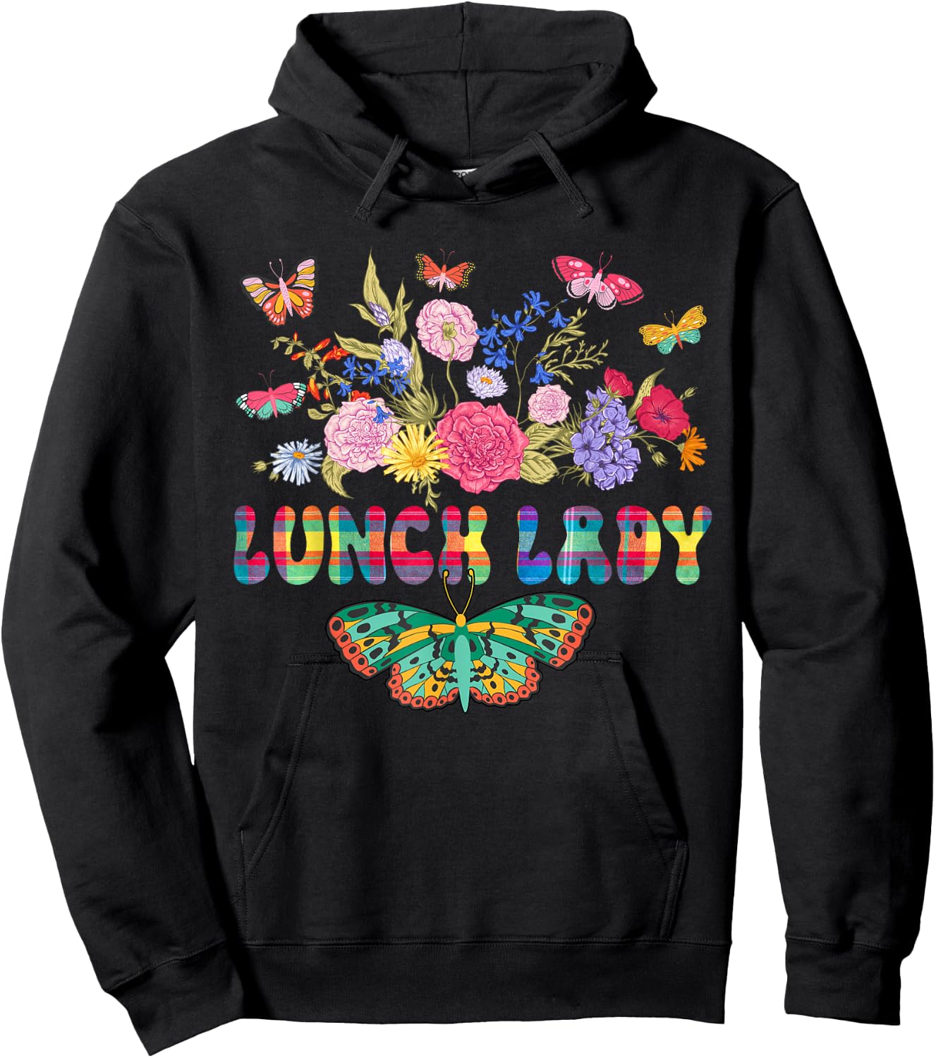 Lunch Lady Cute Flowers Butterflies Costume Lunch Lady Lover Hoodie - Hoodie | Black