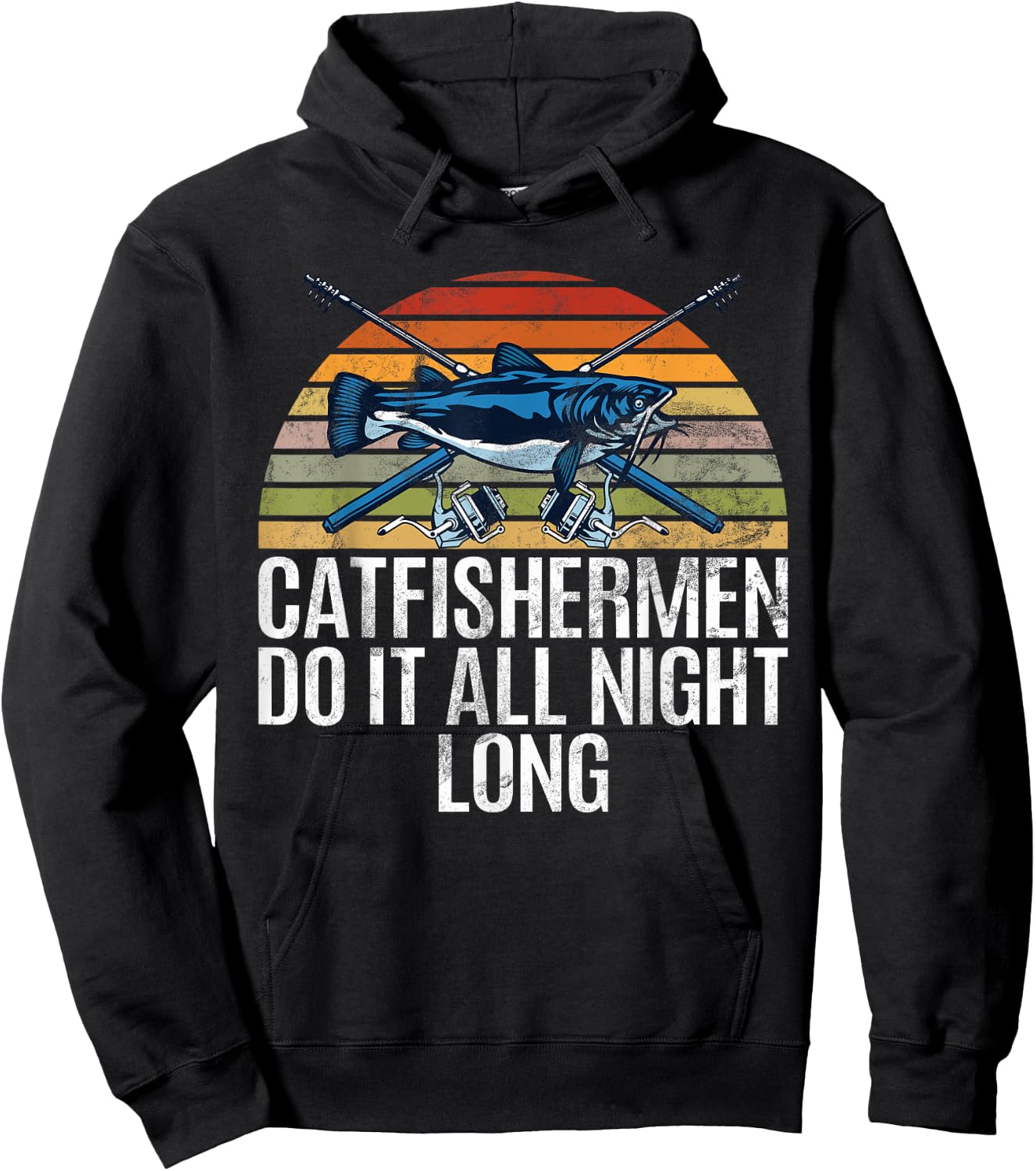 Catfishermen Do It All Night Long Retro Fishing Angler Dad Hoodie - Hoodie | Black