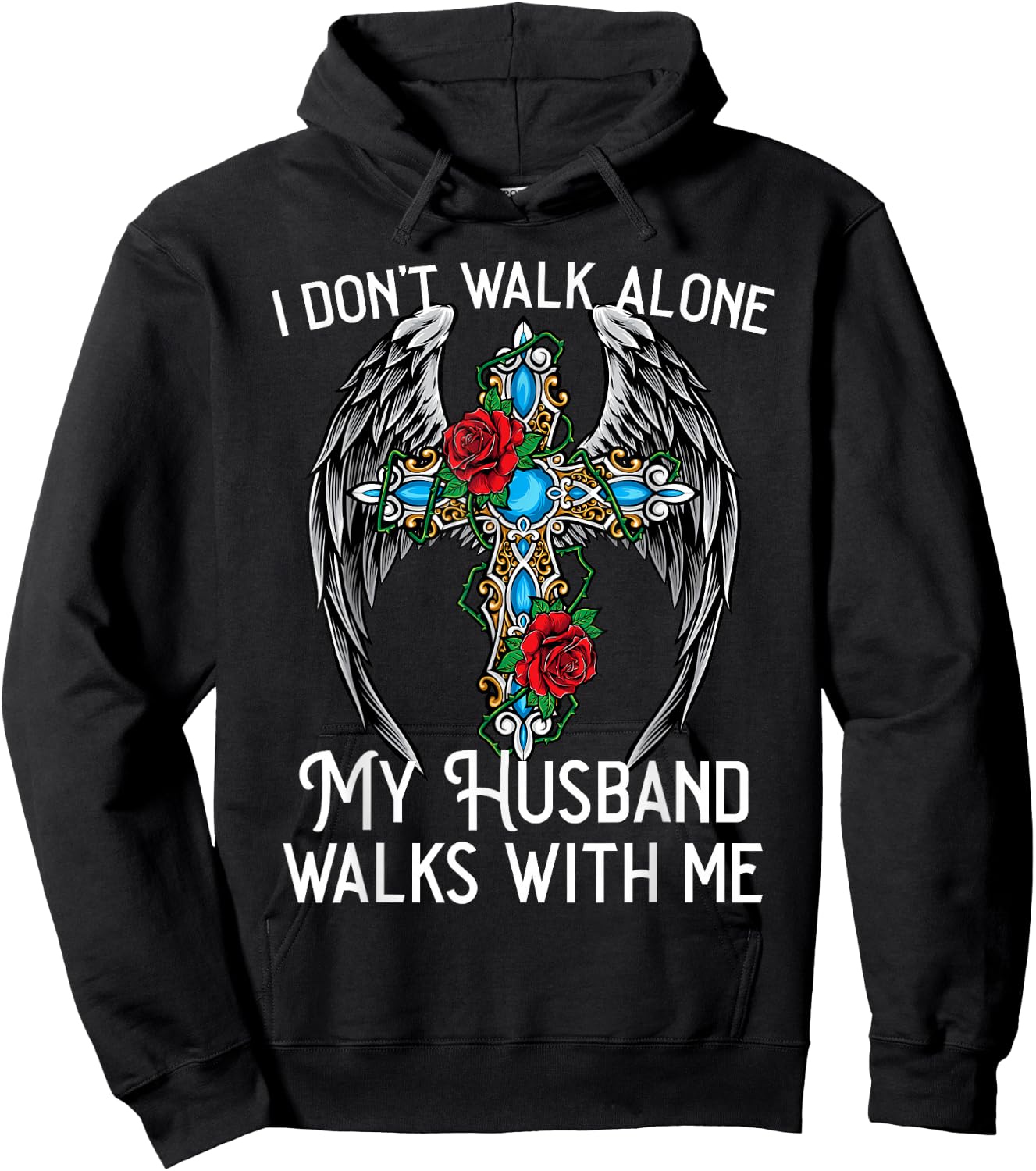 I don't walk alone My Husband walks with me remembrance loss Hoodie - Hoodie | Black