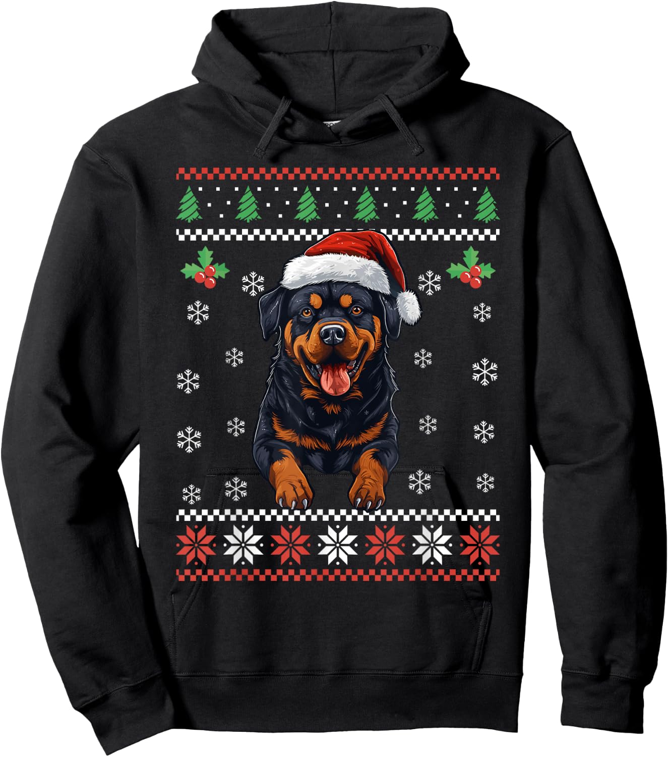 Rottweiler Dog Ugly Christmas Sweater Xmas For Adults Kids Hoodie - Hoodie | Black