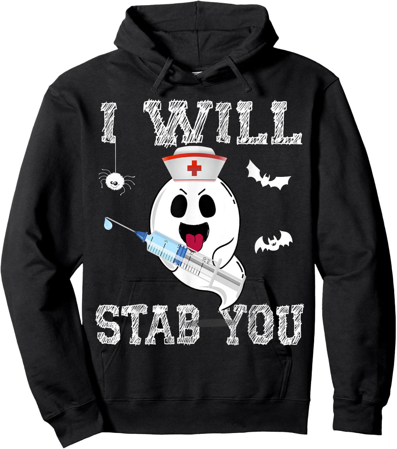 Cute Ghost Nurse I will stab you Cool Halloween Girl women Hoodie - Hoodie | Black