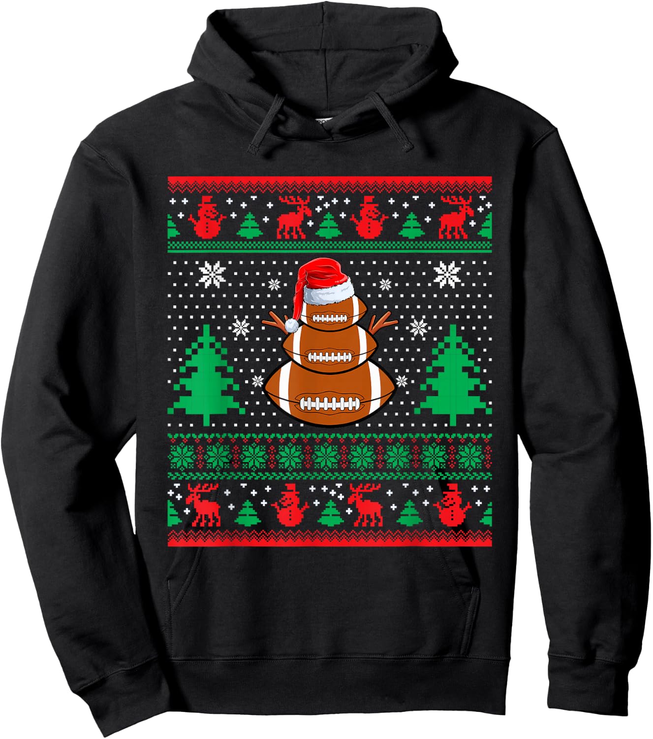 Football Santa Hat Ugly Christmas Sweaters Funny Christmas Hoodie - Hoodie | Black