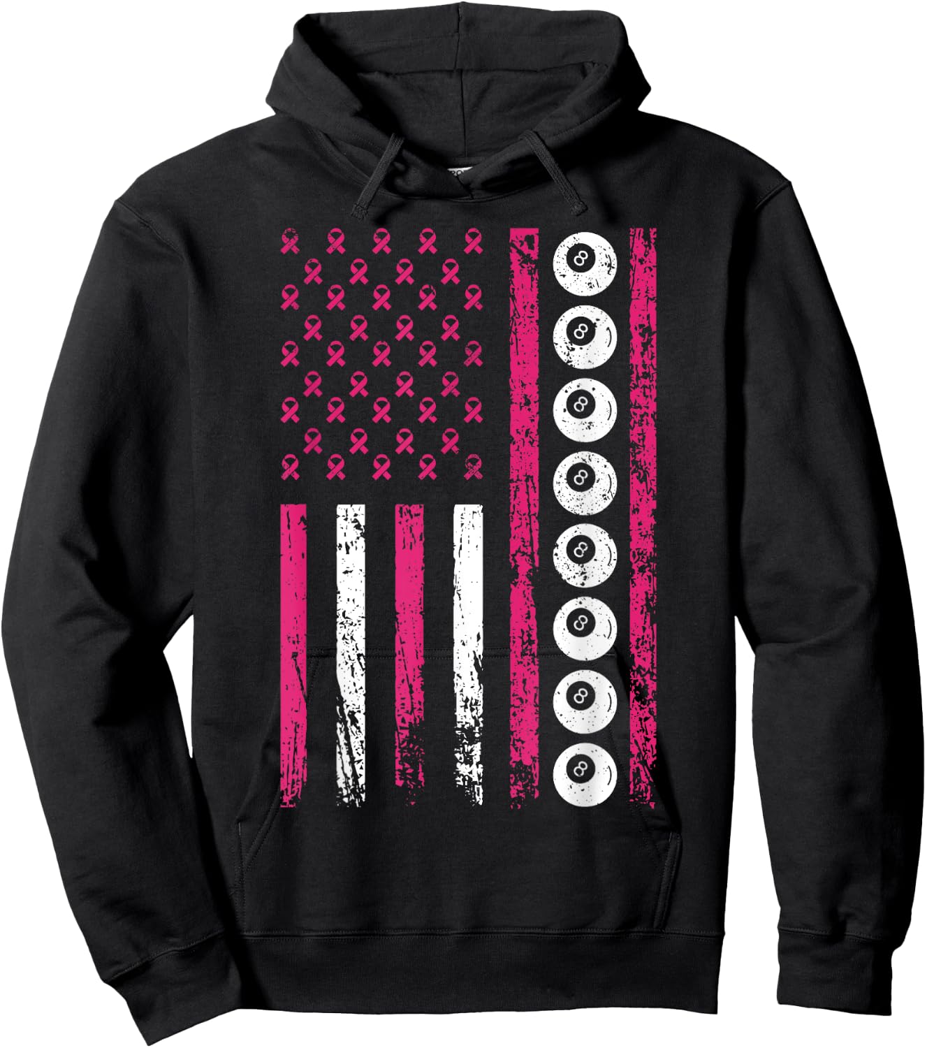 American Sports Flag Breast Cancer Awareness Billiards Hoodie - Hoodie | Black