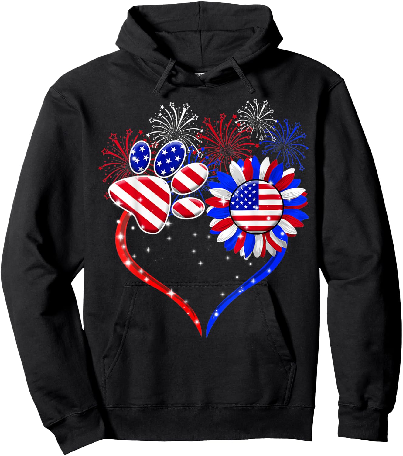 American Flag Patriotic Dog & Cat Paw Print - 4th Of July Women Kids Men Hoodie - Hoodie | Black