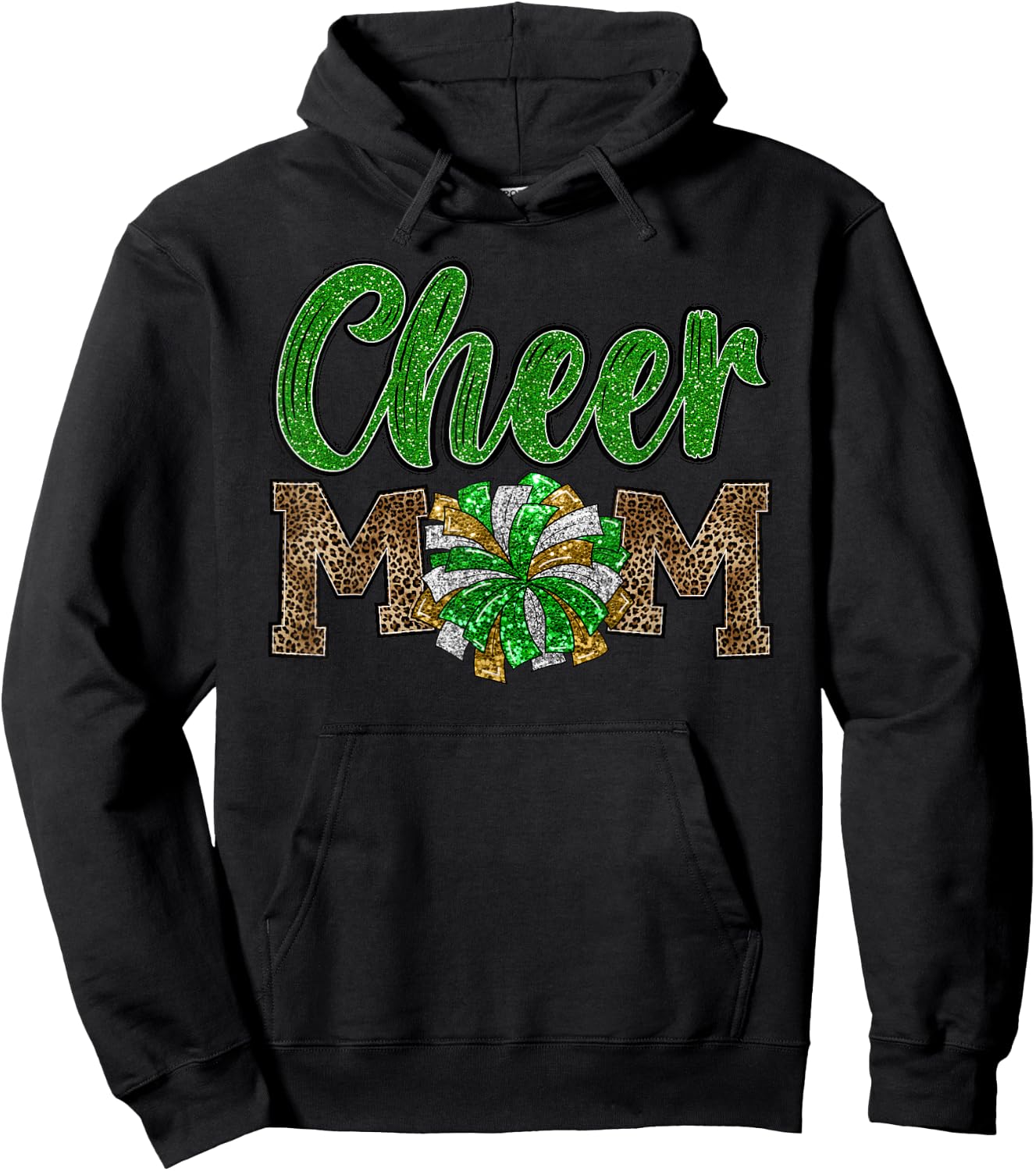 Cheer Mom Leopard Proud Cheerleader Mother Cute Team Mom Hoodie - Hoodie | Black