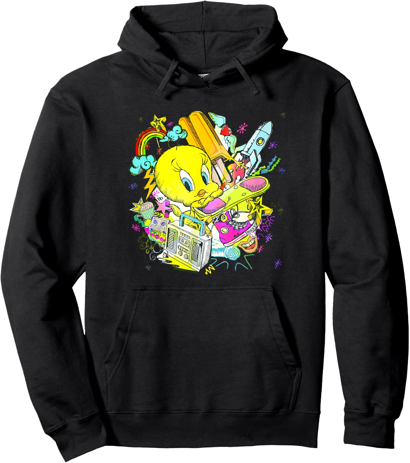 WB100 Looney Tunes Tweety Bird Retro Pop Icons Portrait Hoodie - Hoodie | Black