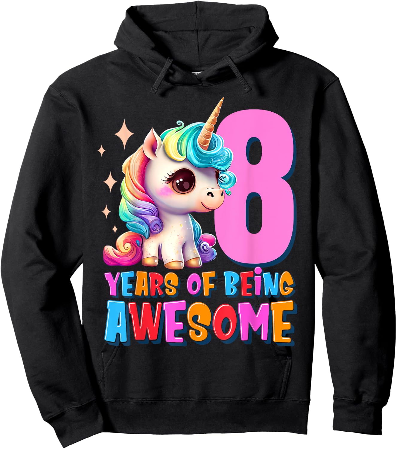 8 Years Old Unicorn Cute 8th Birthday Party Girls & Boys Hoodie - Hoodie | Black
