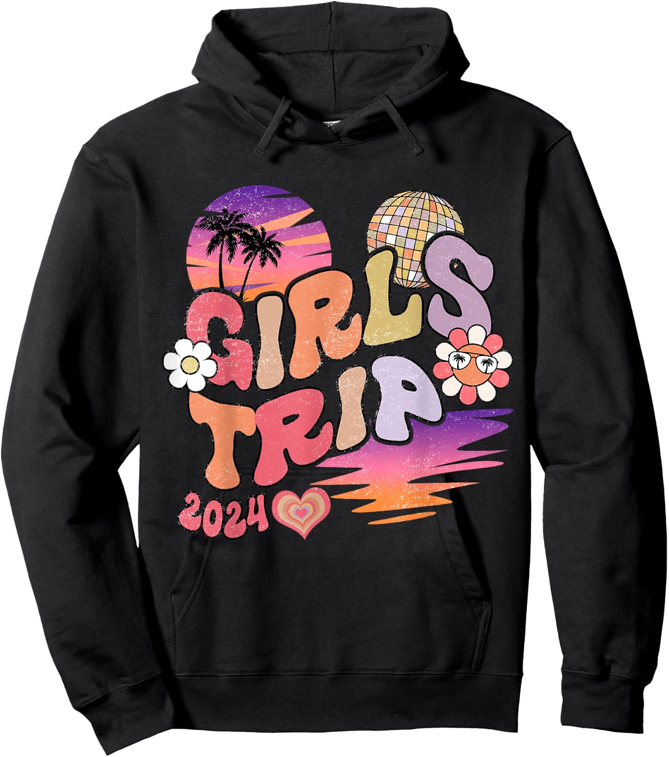 Girls Trip 2024 Retro Summer Vacation Besties Hoodie - Hoodie | Black