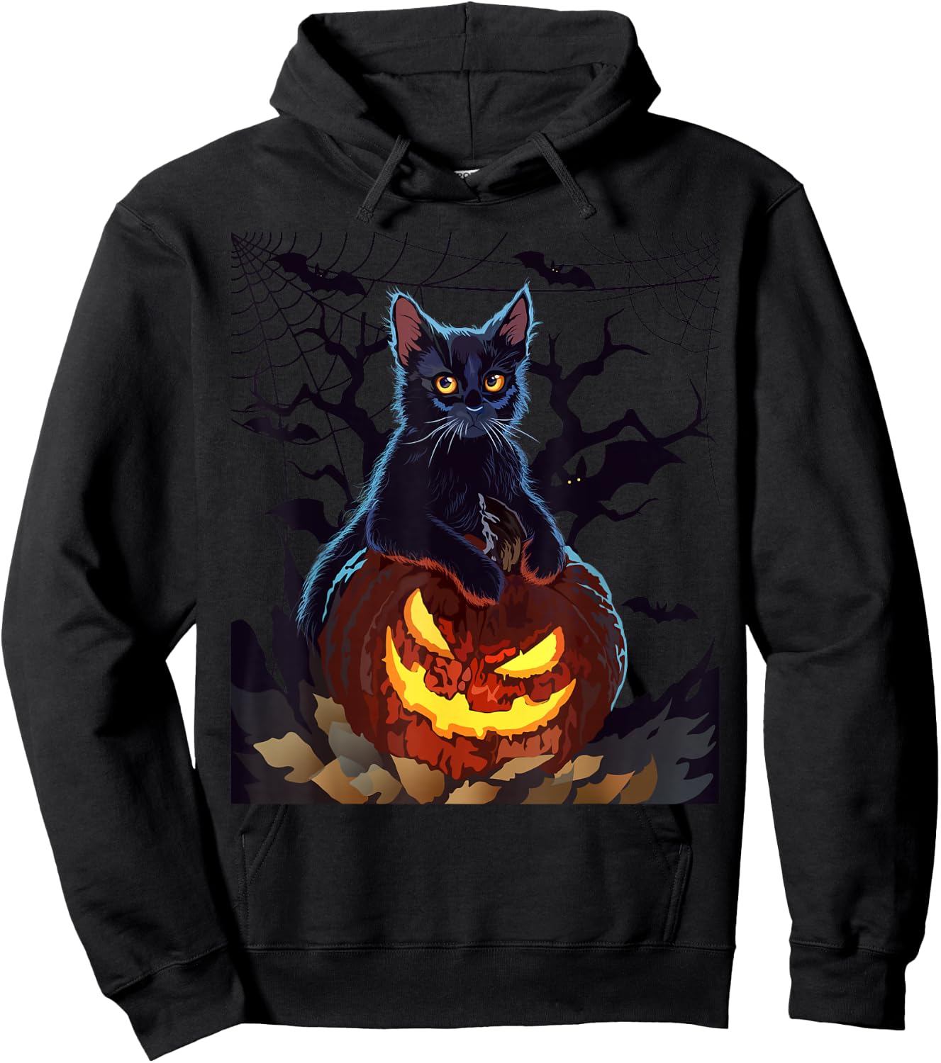 Cat With Pumpkin Halloween Bat Vintage Costume Hoodie - Hoodie | Black