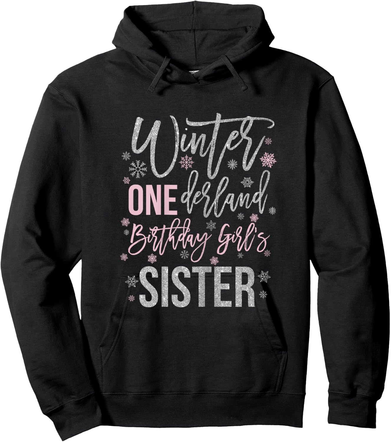 Sister Pink Winter Onederland 1st Birthday Snowflake Group Hoodie - Hoodie | Black