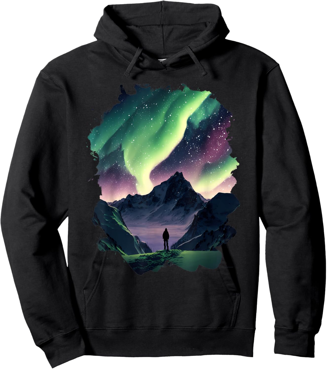Aurora Borealis over the mountains Natural wonder in colors Hoodie - Hoodie | Black
