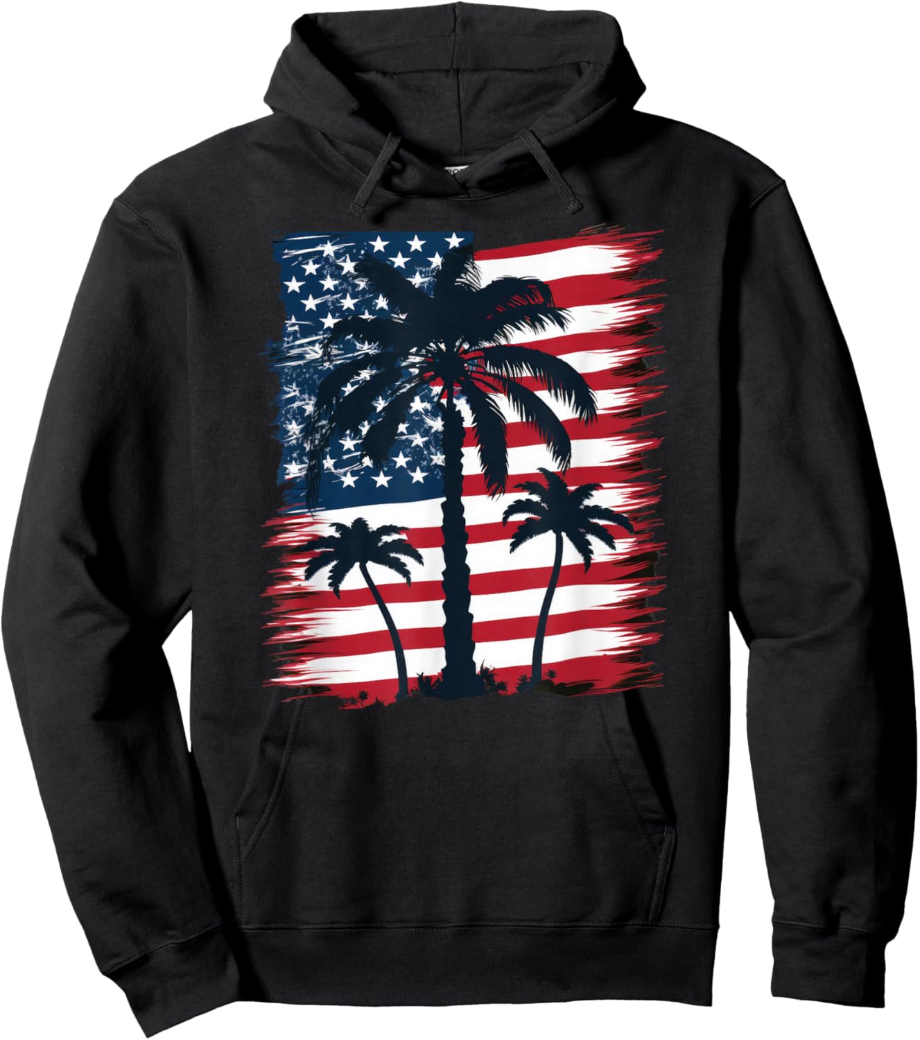 American Flag Palm Trees - Patriotic 4th of July Hoodie - Hoodie | Black