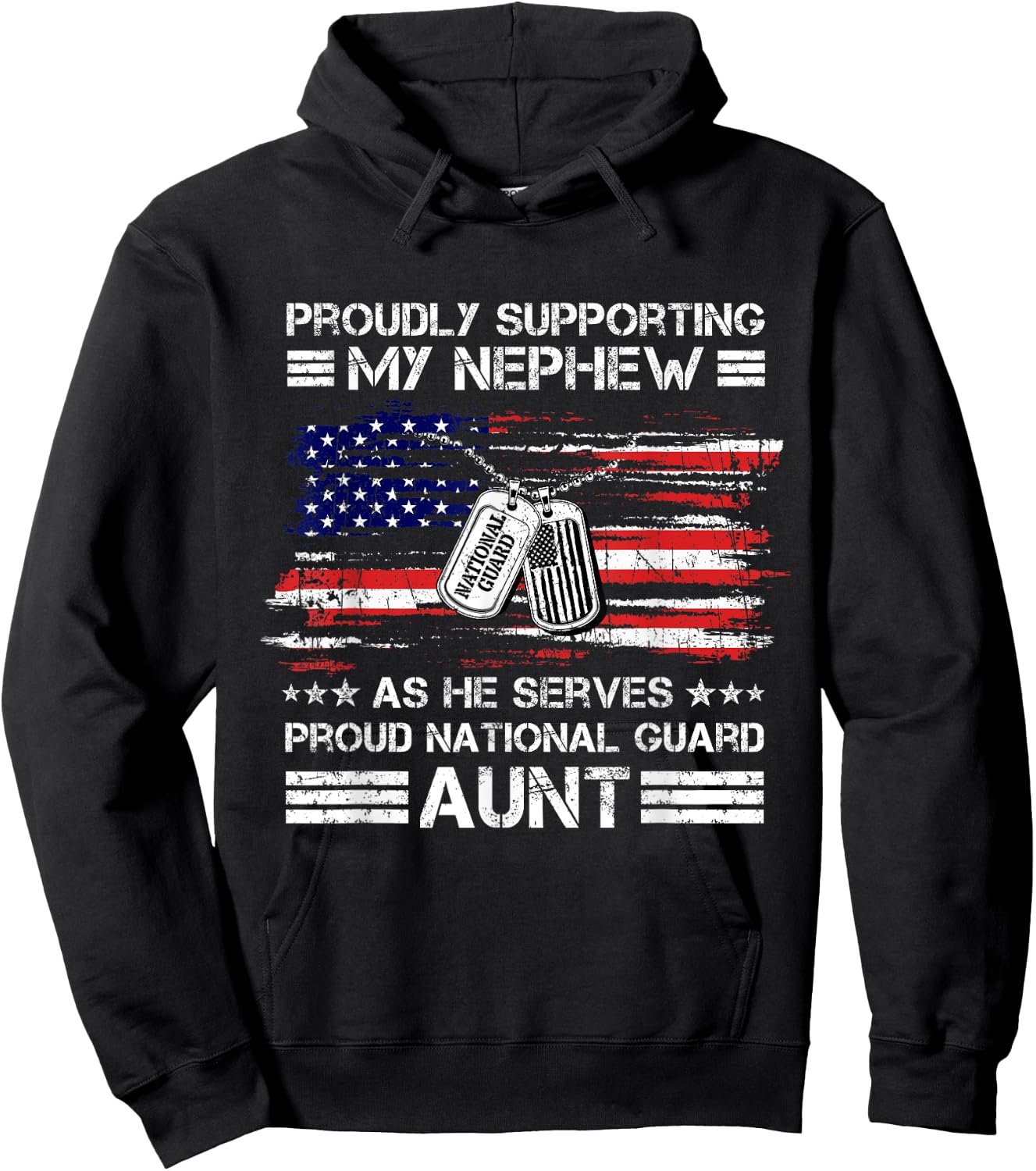 Proud National Guard Aunt American Flag Veteran Military Hoodie - Hoodie | Black