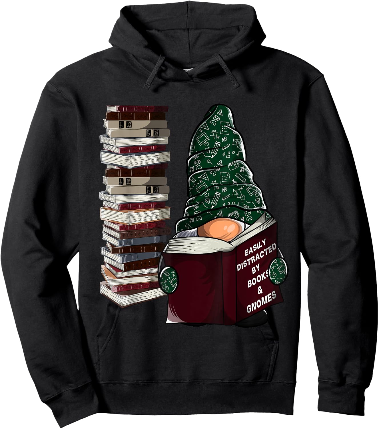 Easily distracted by books & gnomes, garden gnome book lover Hoodie - Hoodie | Black