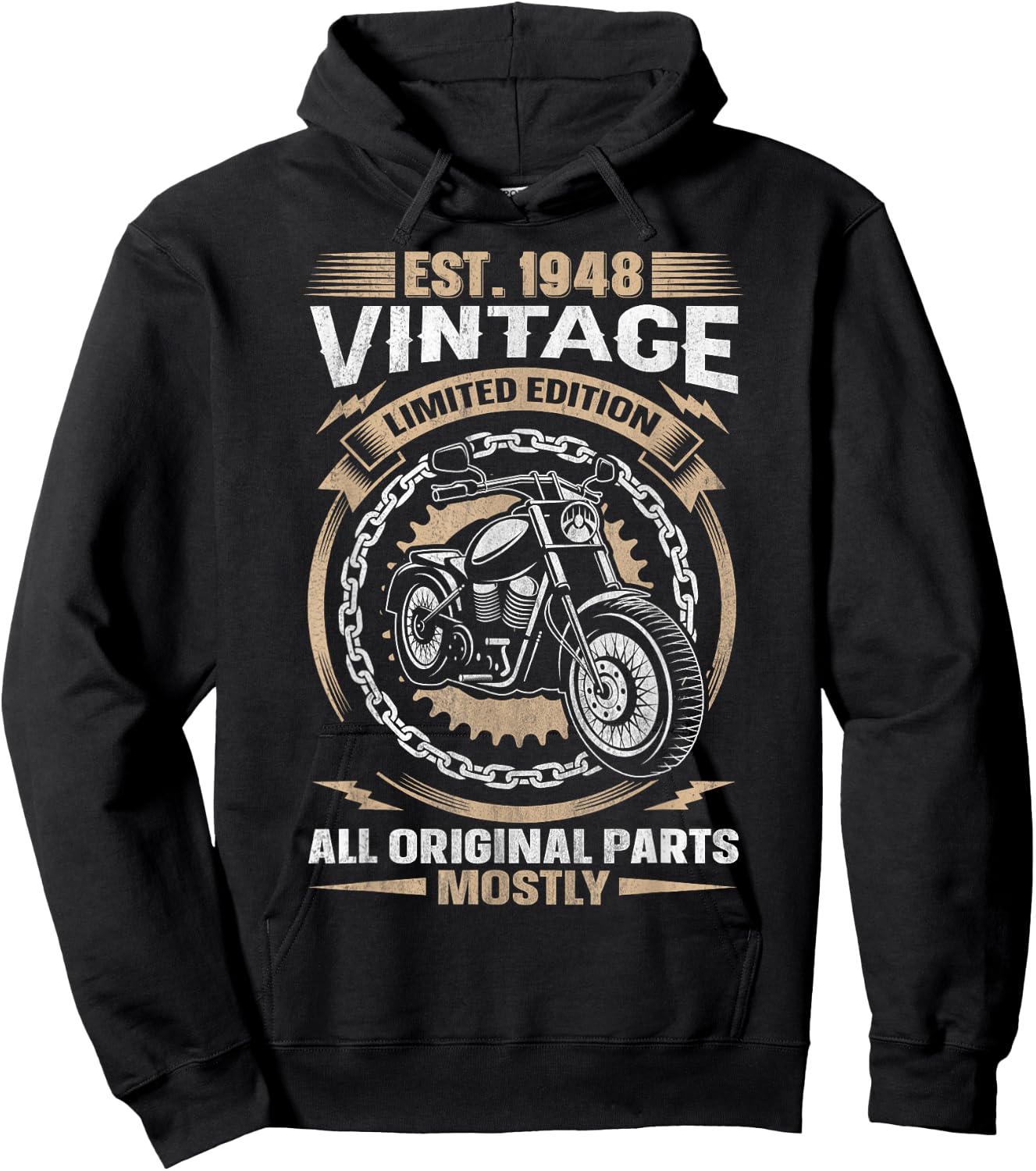 Est 1948 Vintage All Original Parts Motorcycle 76th Birthday Hoodie - Hoodie | Black