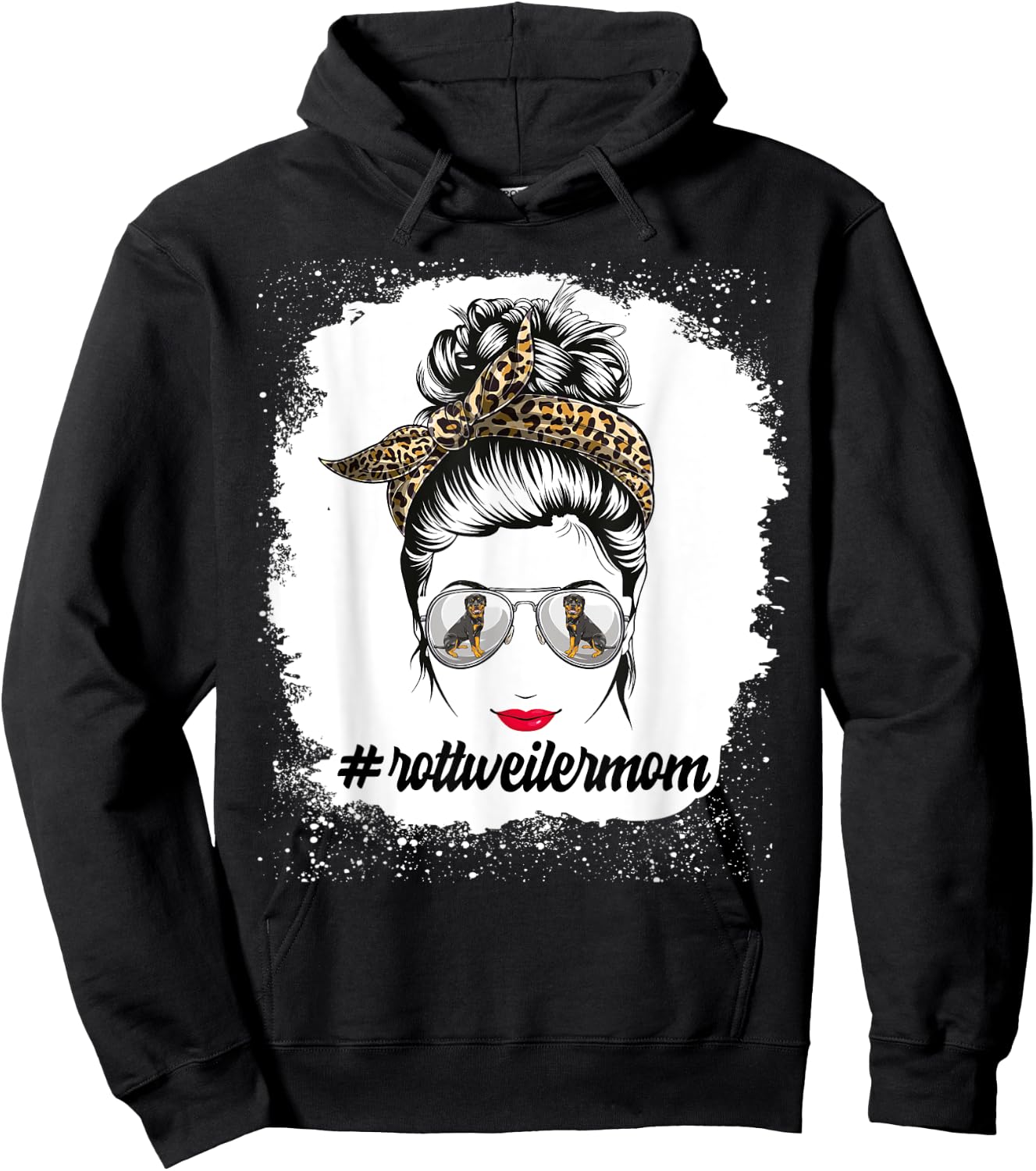 Rottweiler Dog Mom Bleached Messy Bun Leopard Women Hoodie - Hoodie | Black
