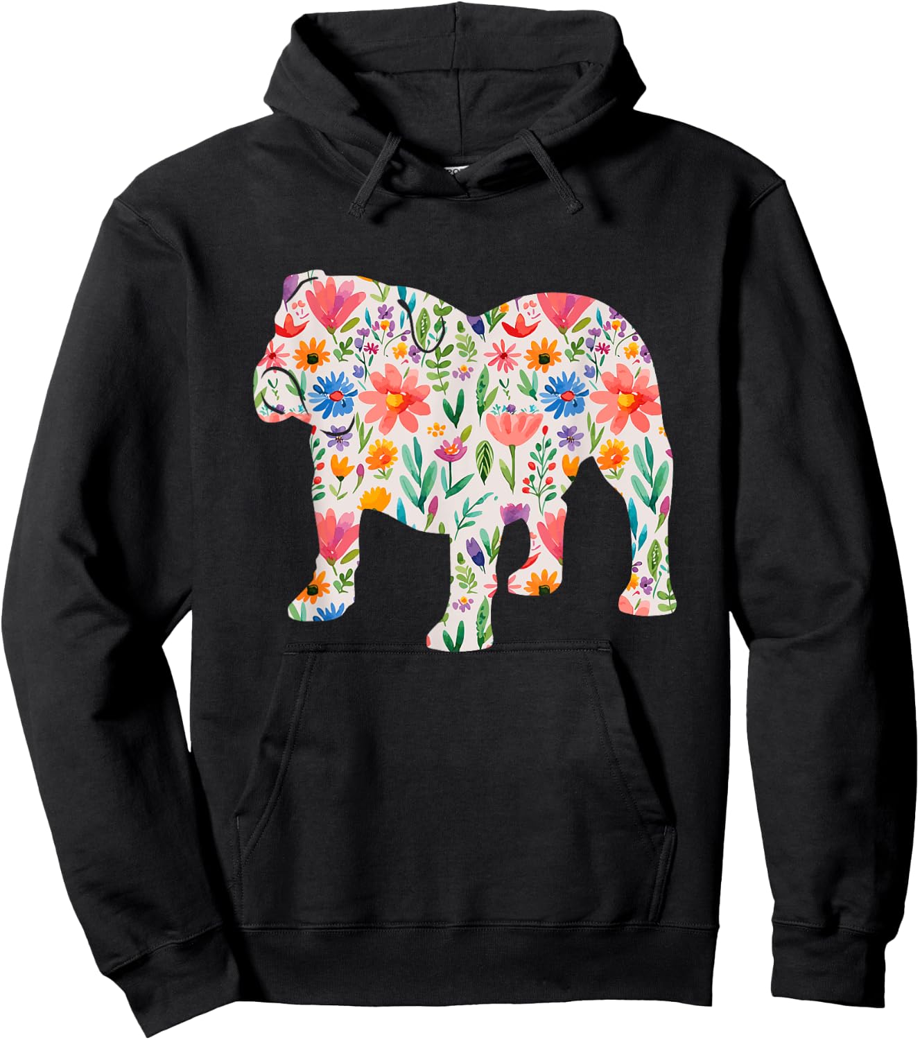 English Bulldog watercolor flowers design Women Kids Hoodie - Hoodie | Black