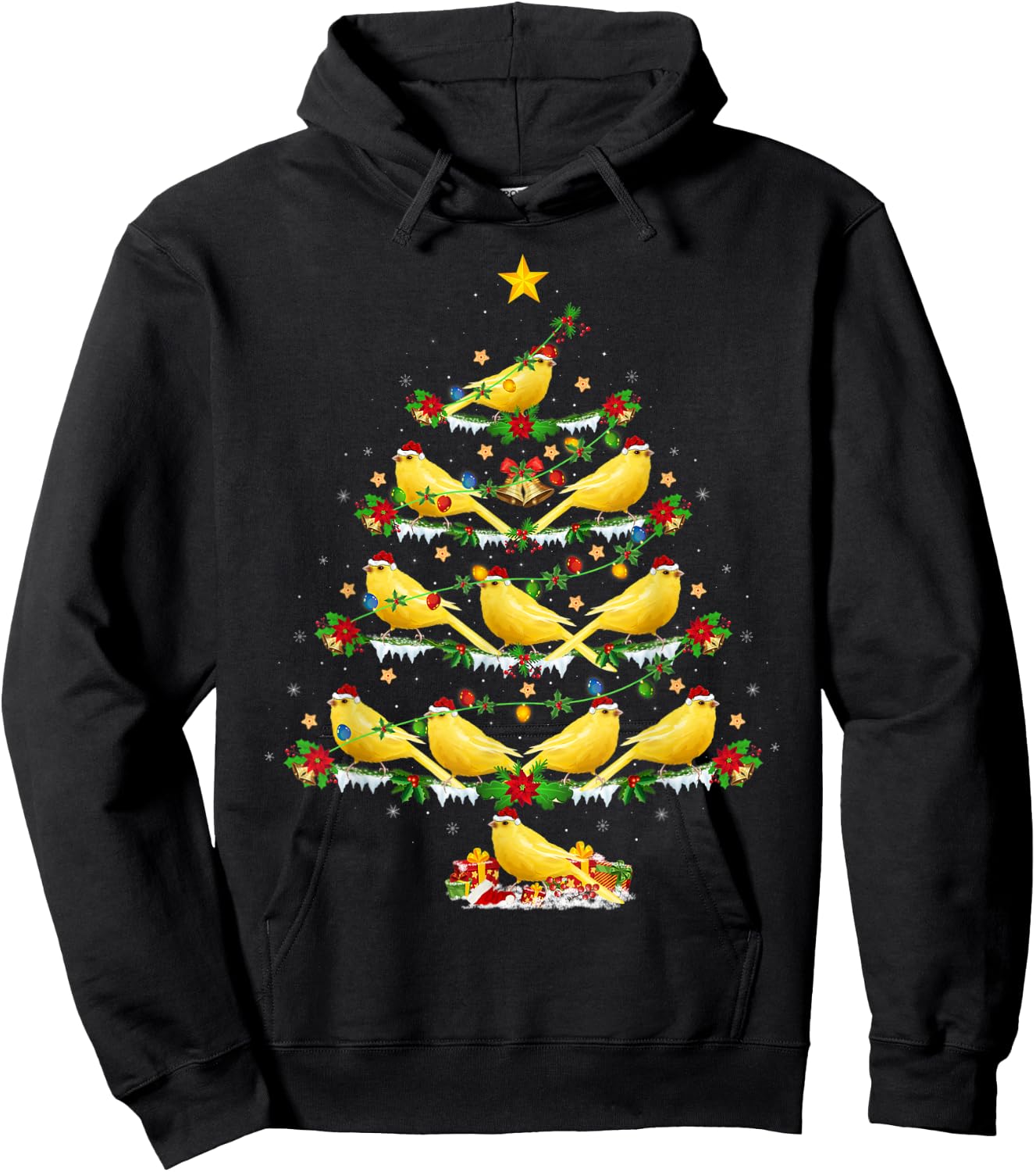 Canary Bird Lover Xmas Lights Canary Christmas Tree Hoodie - Hoodie | Black