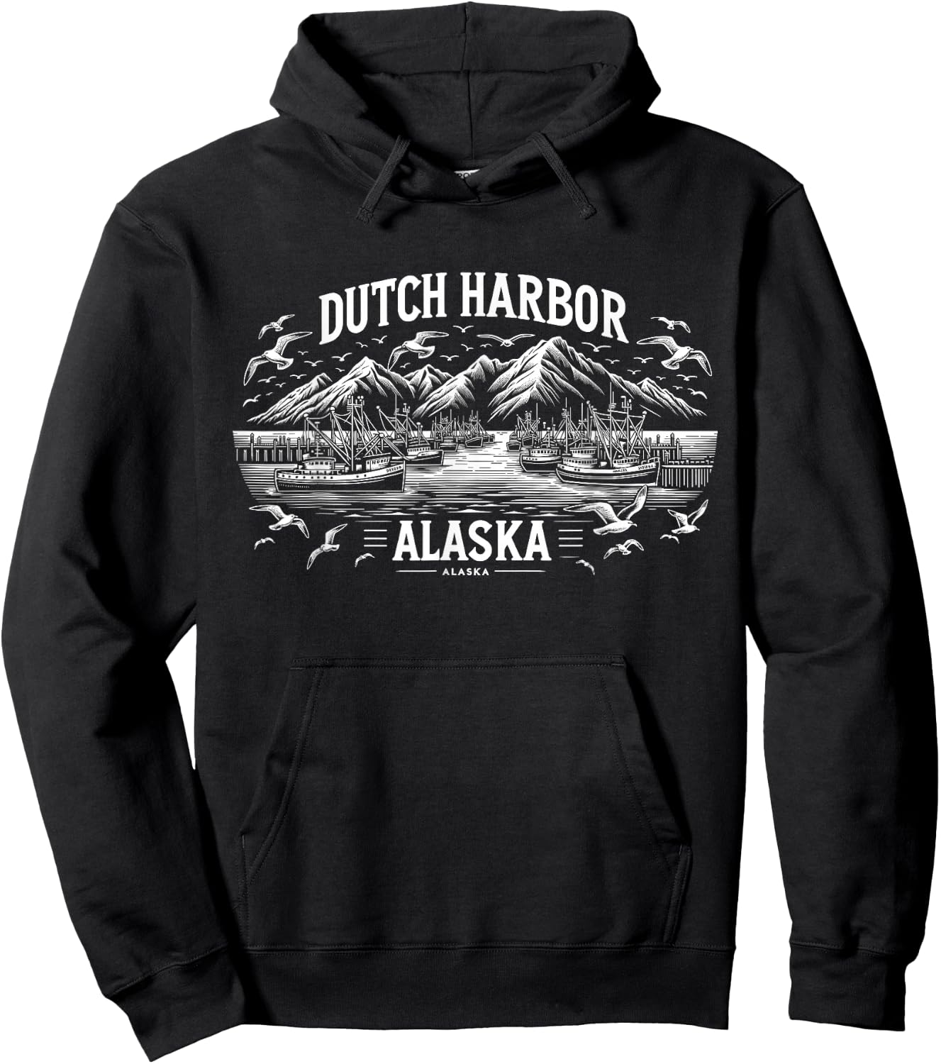 Dutch Harbor AK Vintage Graphic Retro Nature Souvenir Hoodie - Hoodie | Black