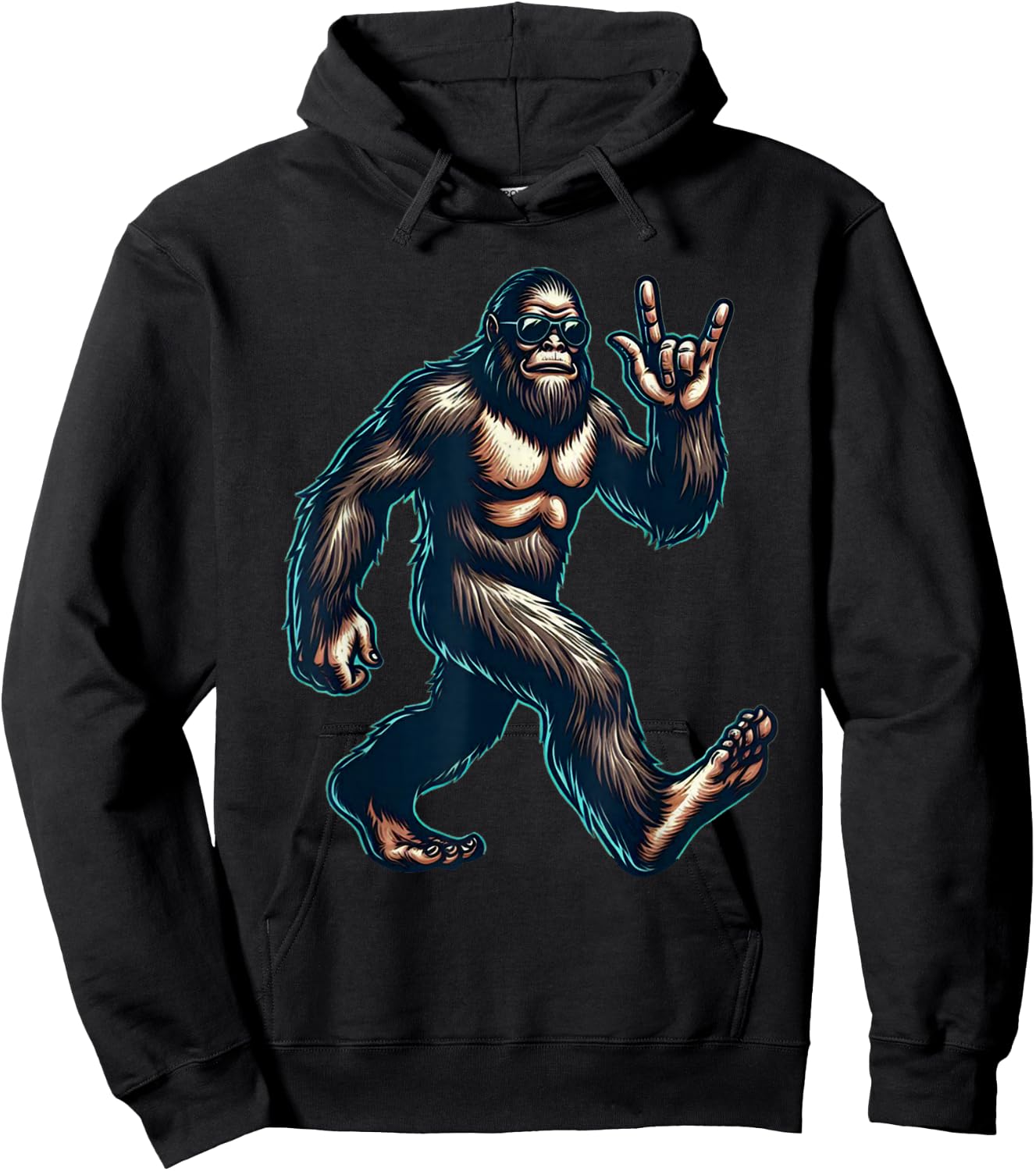 Bigfoot Sasquatch Loves Rock And Roll Dads Funny BigFoot Hoodie - Hoodie | Black