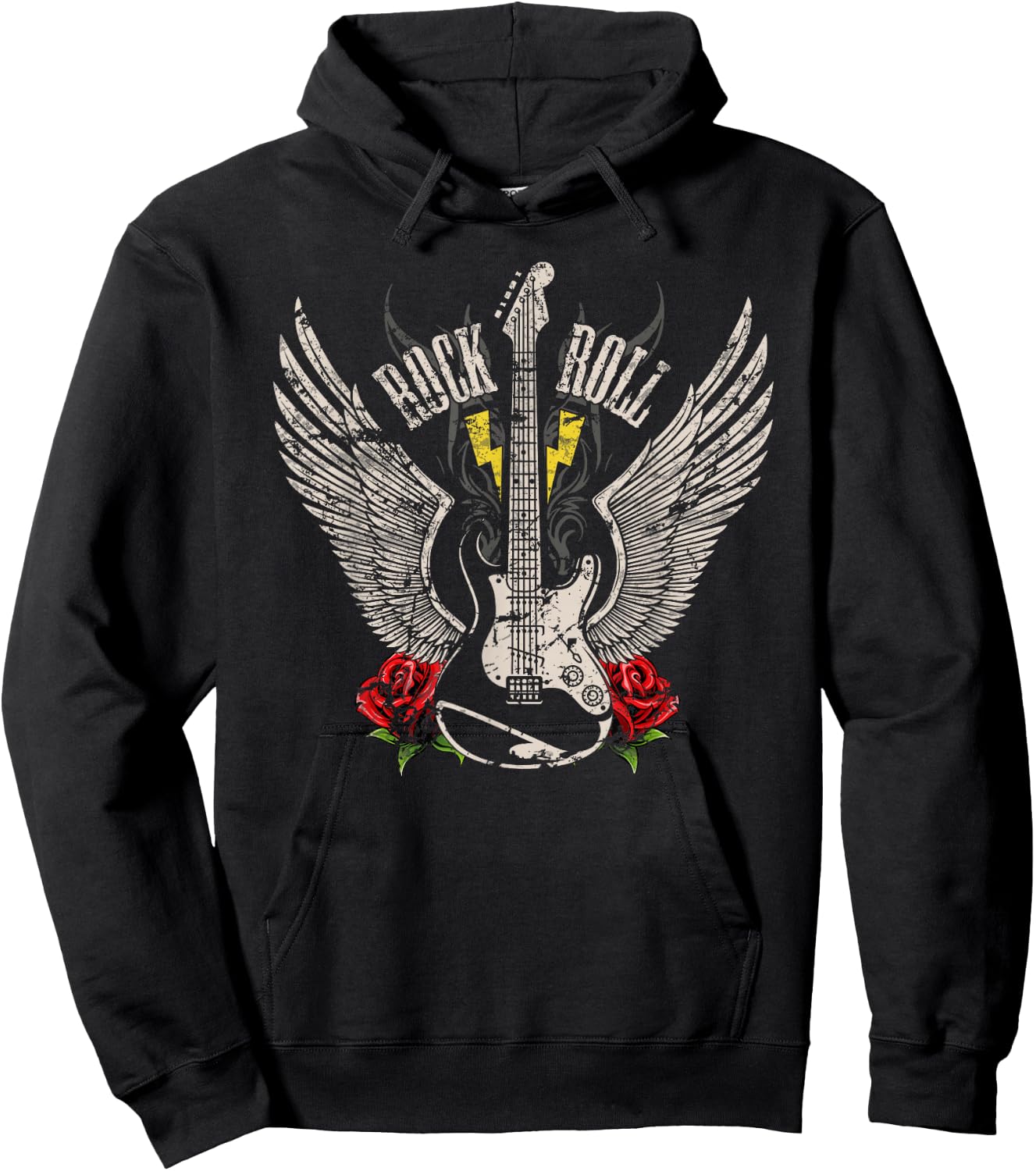 Rock and Roll Guitar Vintage Rock Music Hoodie - Hoodie | Black
