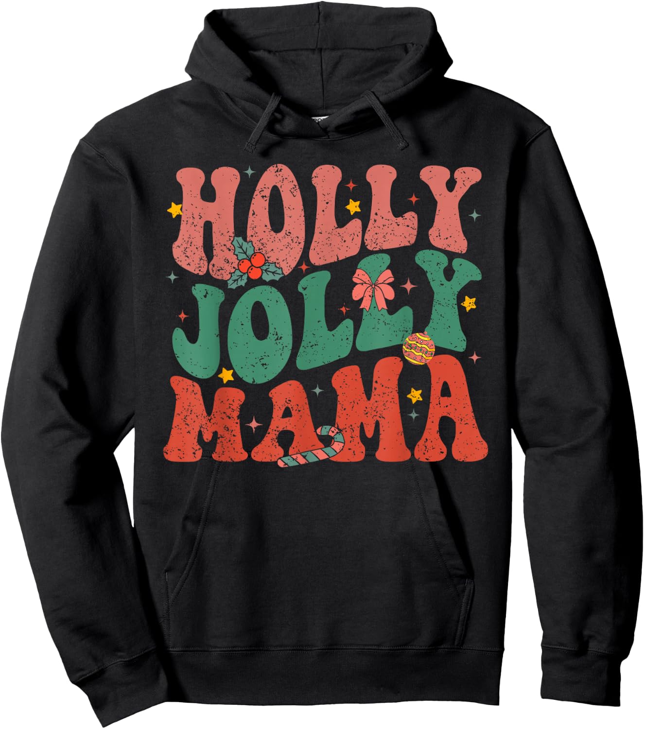Retro Holly Christmas Jolly Mama, Merry Christmas Holiday Hoodie - Hoodie | Black