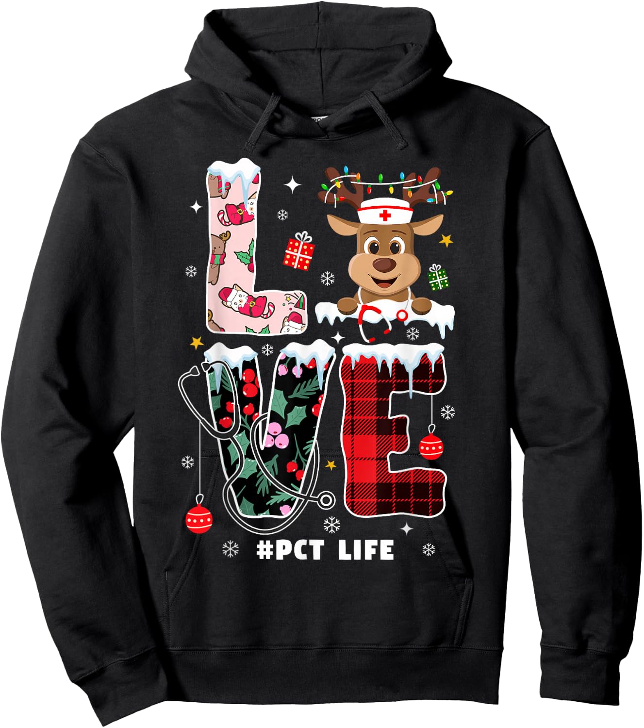 Love Patient Care Technician Xmas PCT Nurse Life Christmas Hoodie - Hoodie | Black