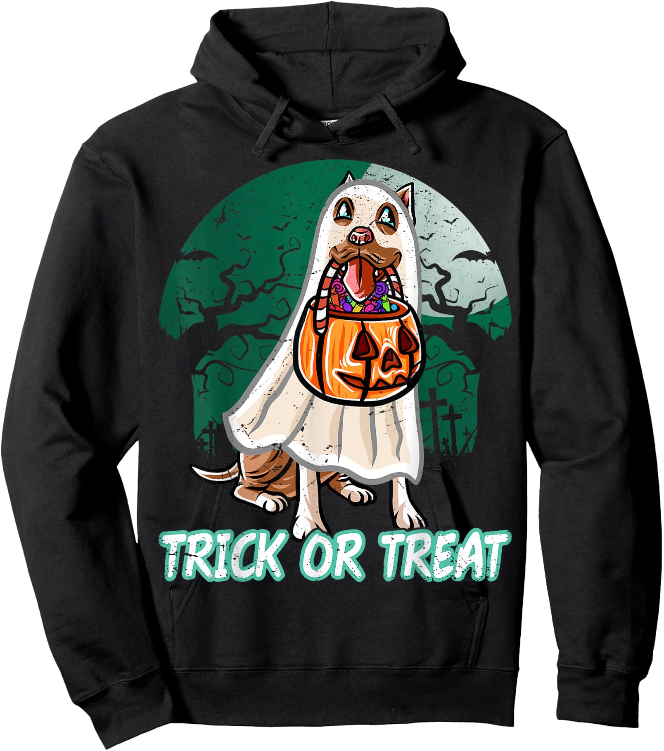Pitbull Pittie Happy Halloween Costume Ghost Hoodie - Hoodie | Black