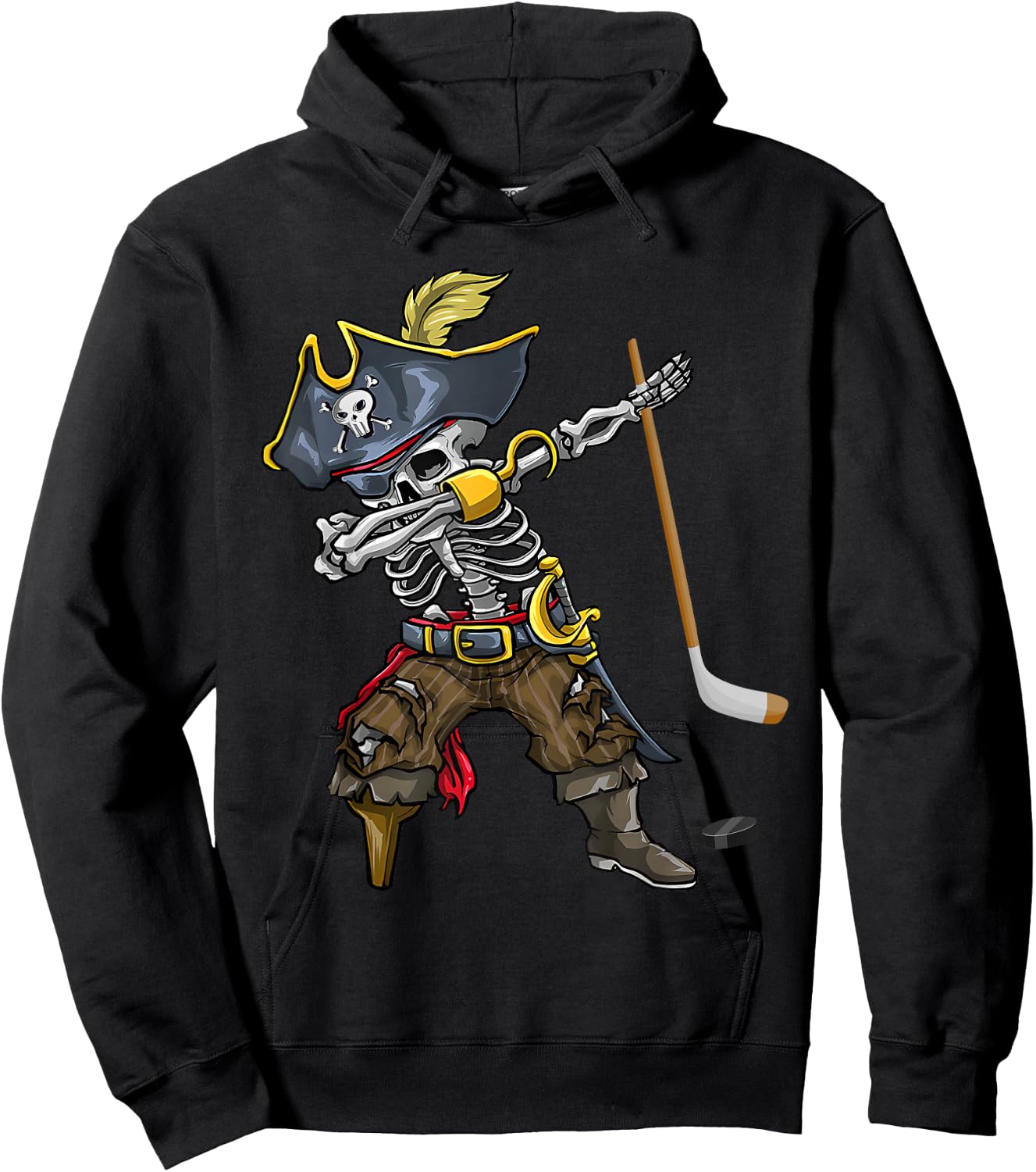 Dabbing Skeleton Pirate Hockey Lover Halloween Costume Hoodie - Hoodie | Black