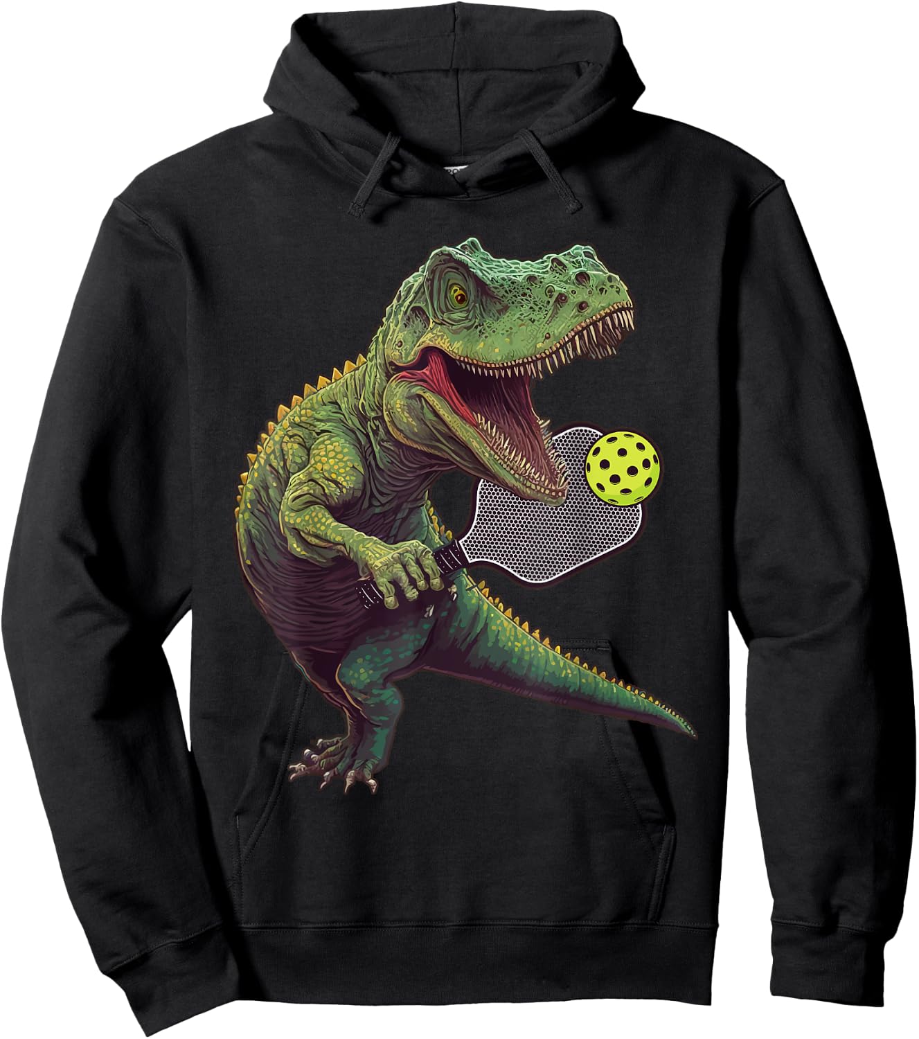 Funny Dinosaur Play Pickleball DM Green Classic Fit Short Sleeve Hoodie - Hoodie | Black