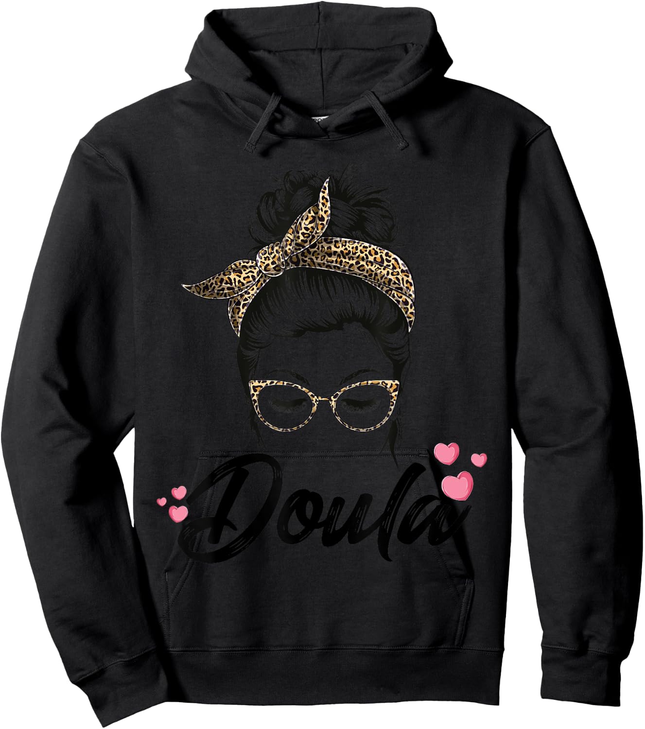 Cute Messy Bun Doula Midwife Birth Worker Assistant Women Hoodie - Hoodie | Black