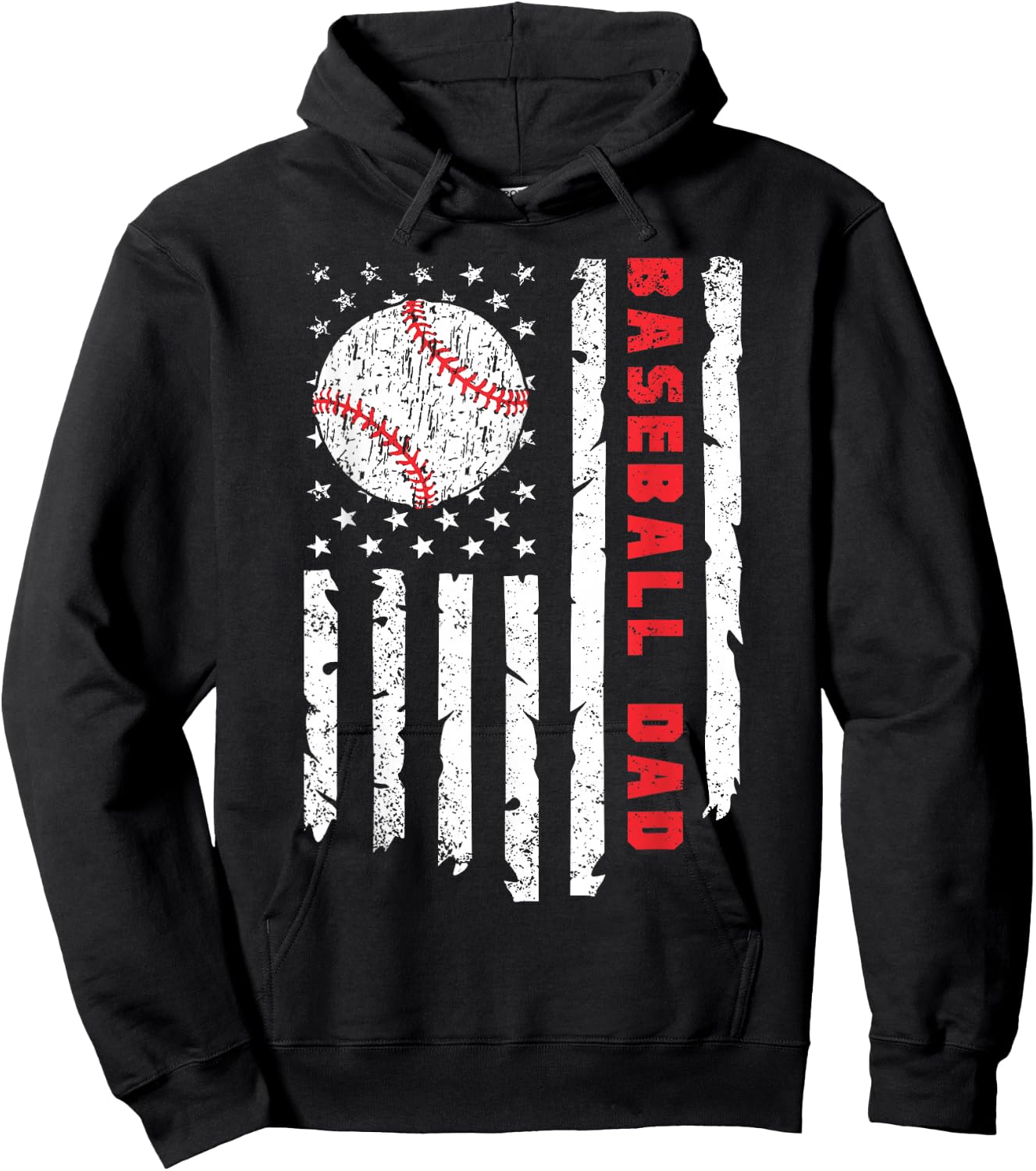 Baseball DAD USA American Flag Fathers Day 4th of July Hoodie - Hoodie | Black
