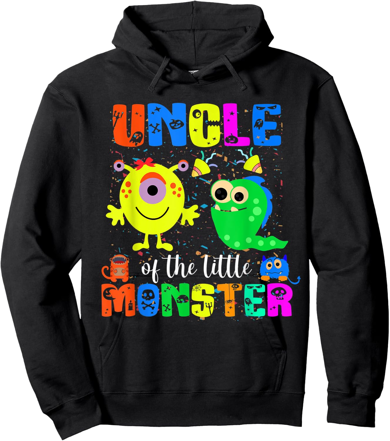 Uncle Of The Little Monster Themed Birthday Family Matching Hoodie - Hoodie | Black