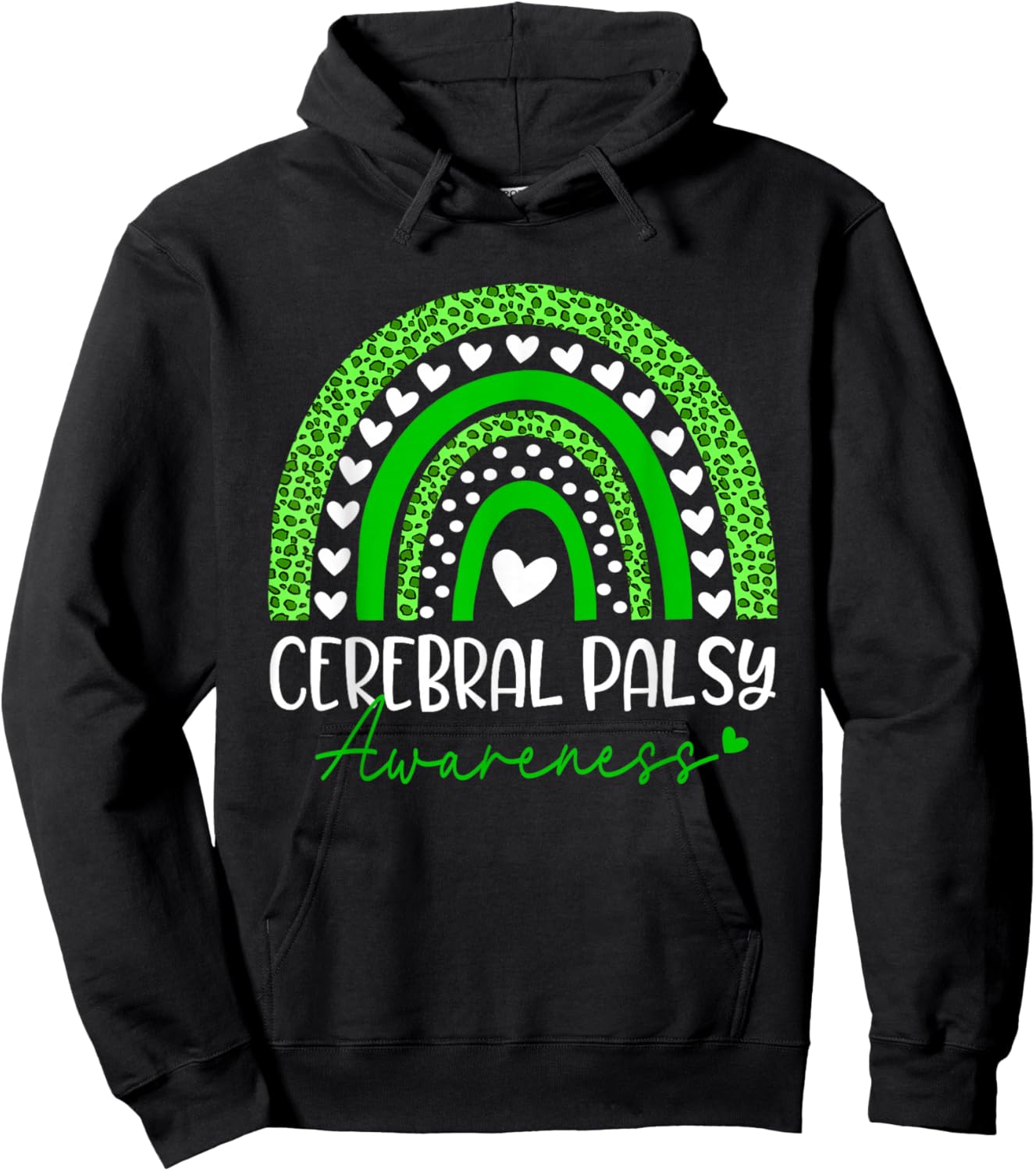 We Wear Green Cerebral Palsy CP Awareness Rainbow Leopard Hoodie - Hoodie | Black