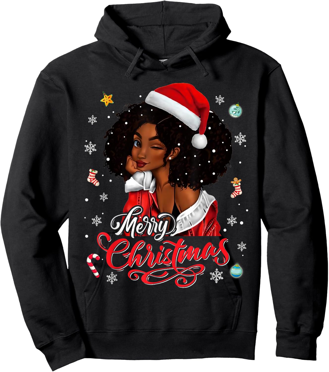 Merry Christmas Black Queen Girl African Santa Melanin Women Hoodie - Hoodie | Black