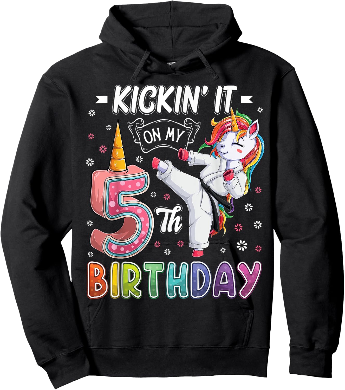 Unicorn Karate 5th Birthday Five 5 Years Old Taekwondo Kids Hoodie - Hoodie | Black