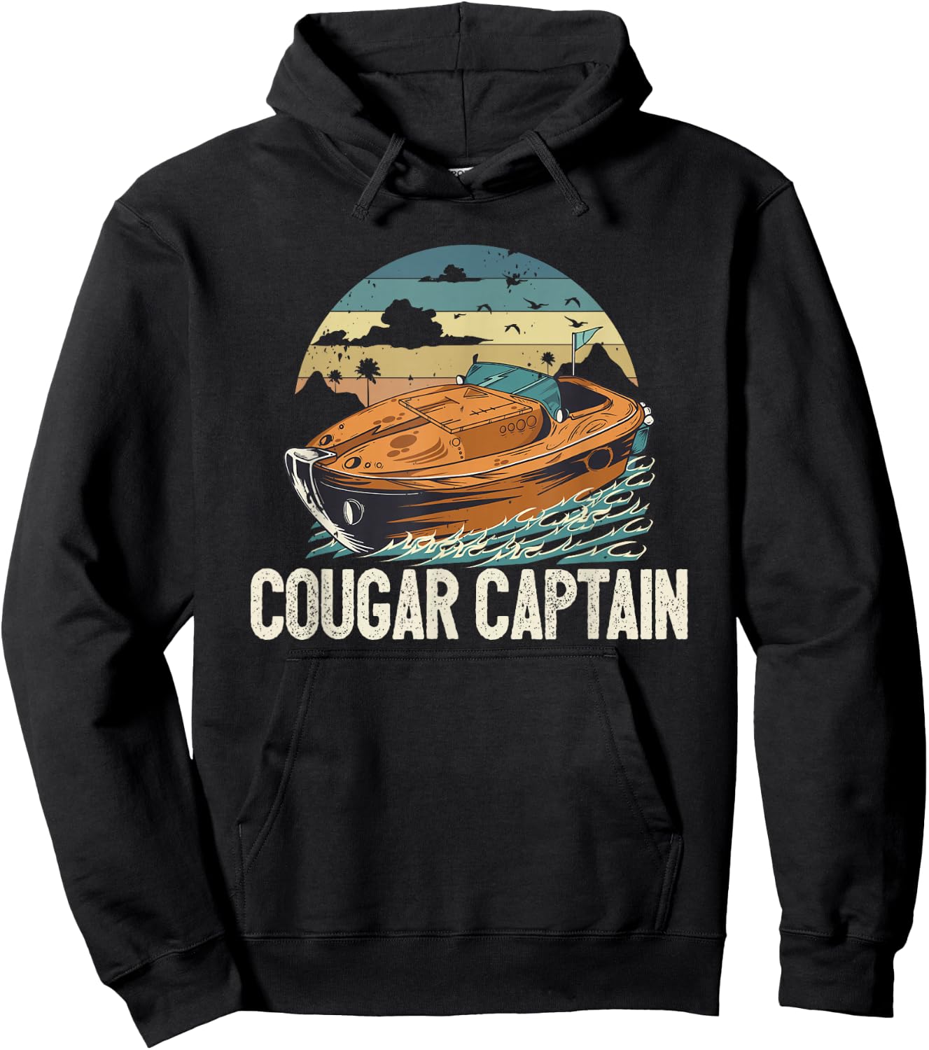 Cougar Captain Funny Boat Owner Lake Life Pontoon King Hoodie - Hoodie | Black